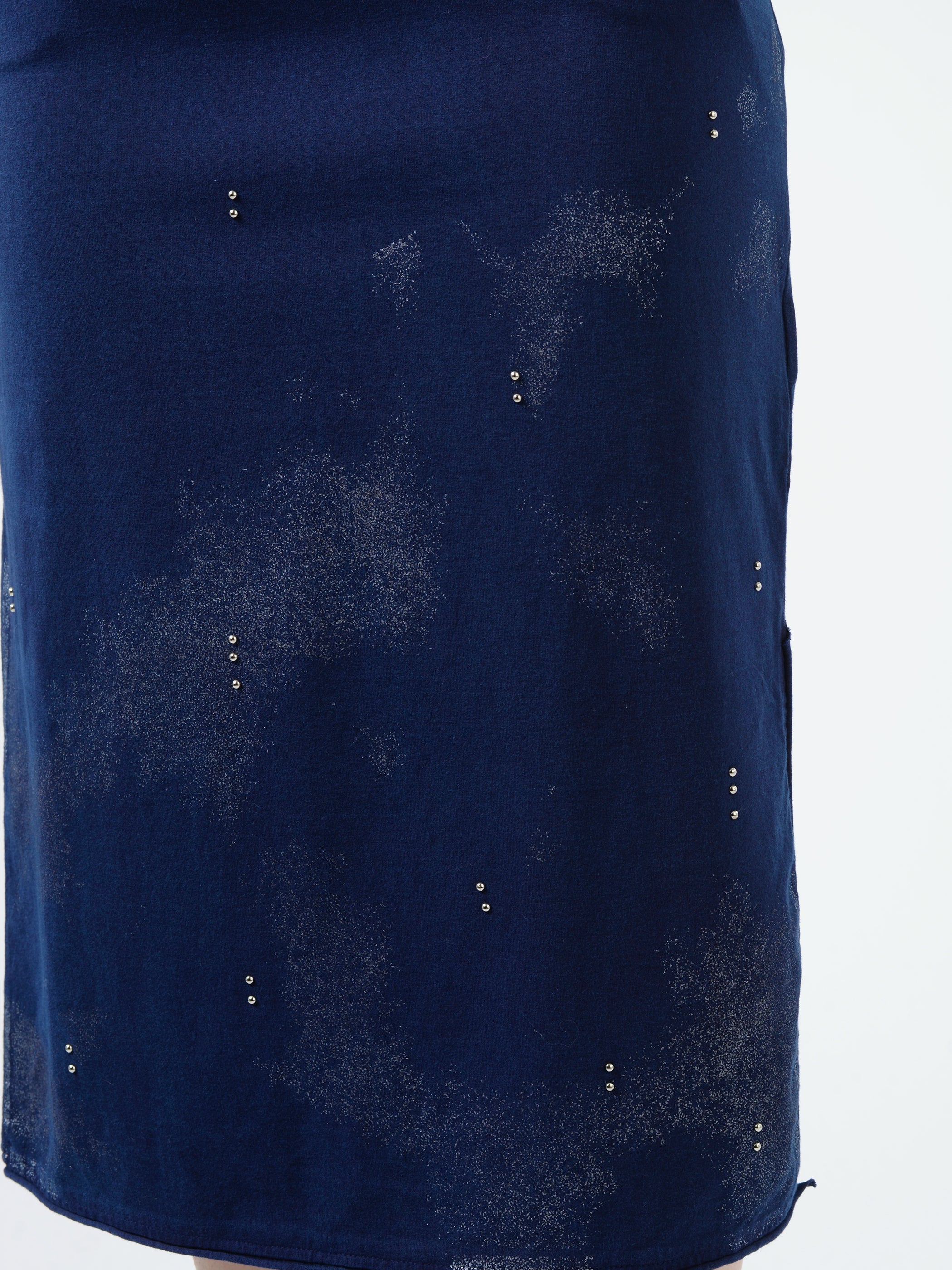 Knitted Foil Printed Indigo Hand Dyed Dress