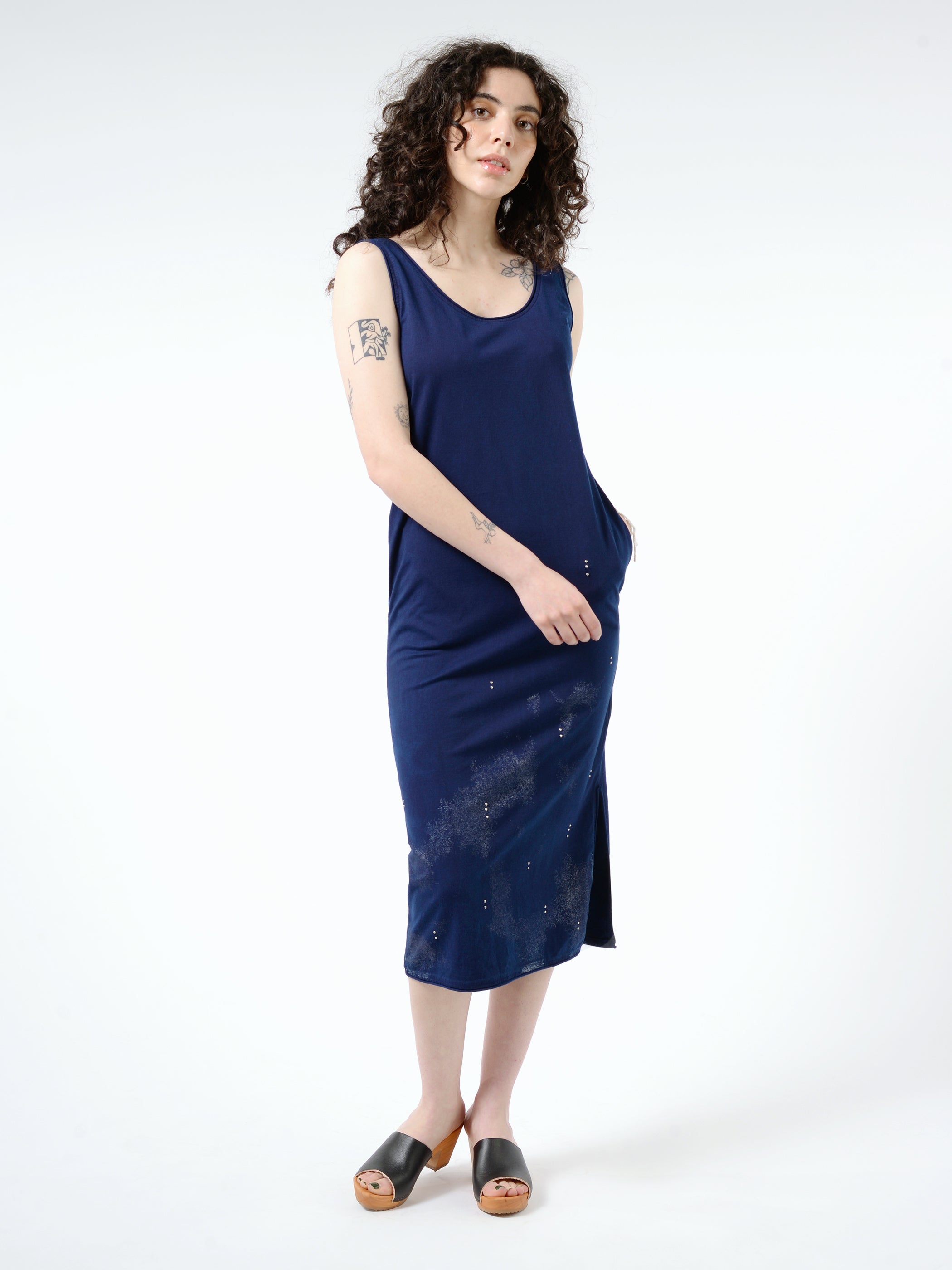 Knitted Foil Printed Indigo Hand Dyed Dress