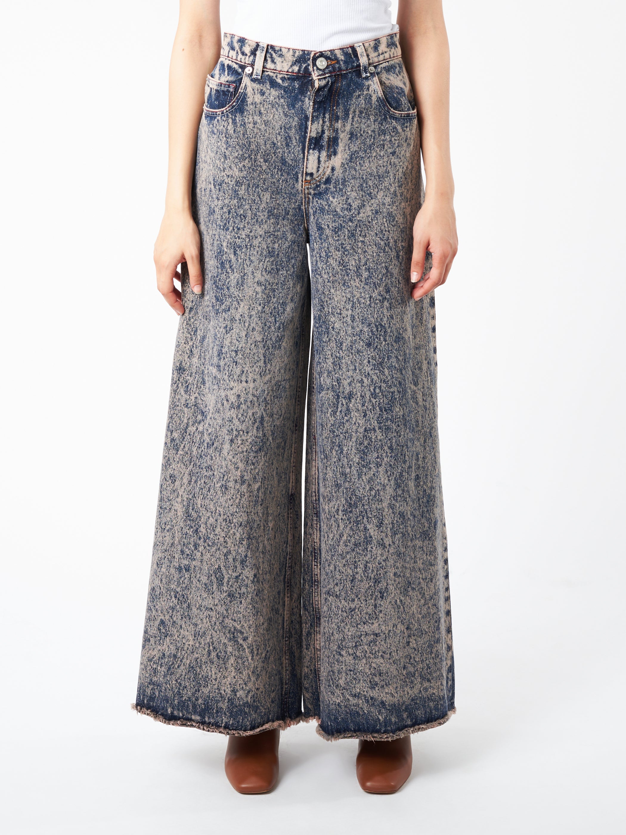 Marbled Denim Wide-Leg Trousers