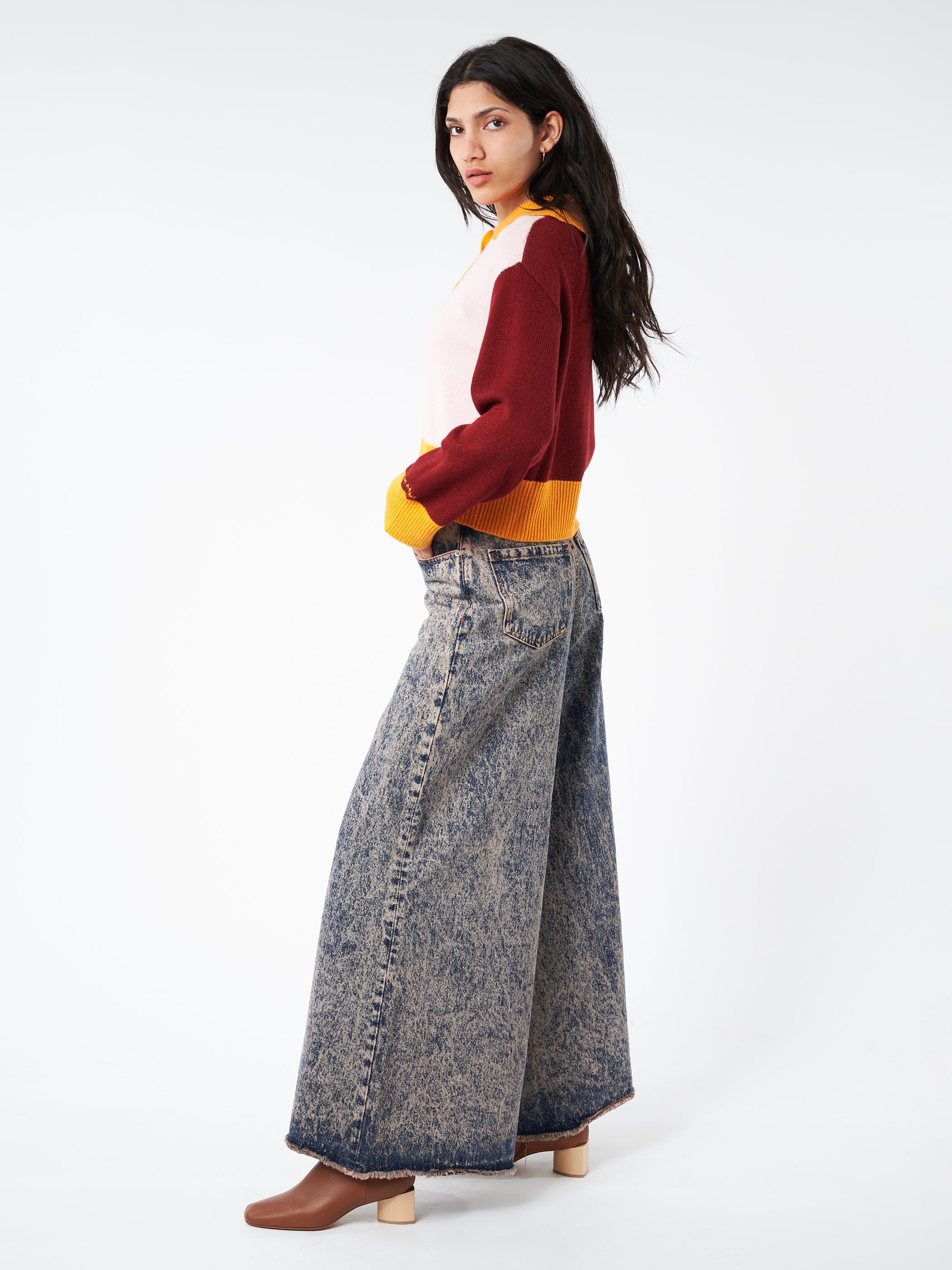 Marbled Denim Wide-Leg Trousers