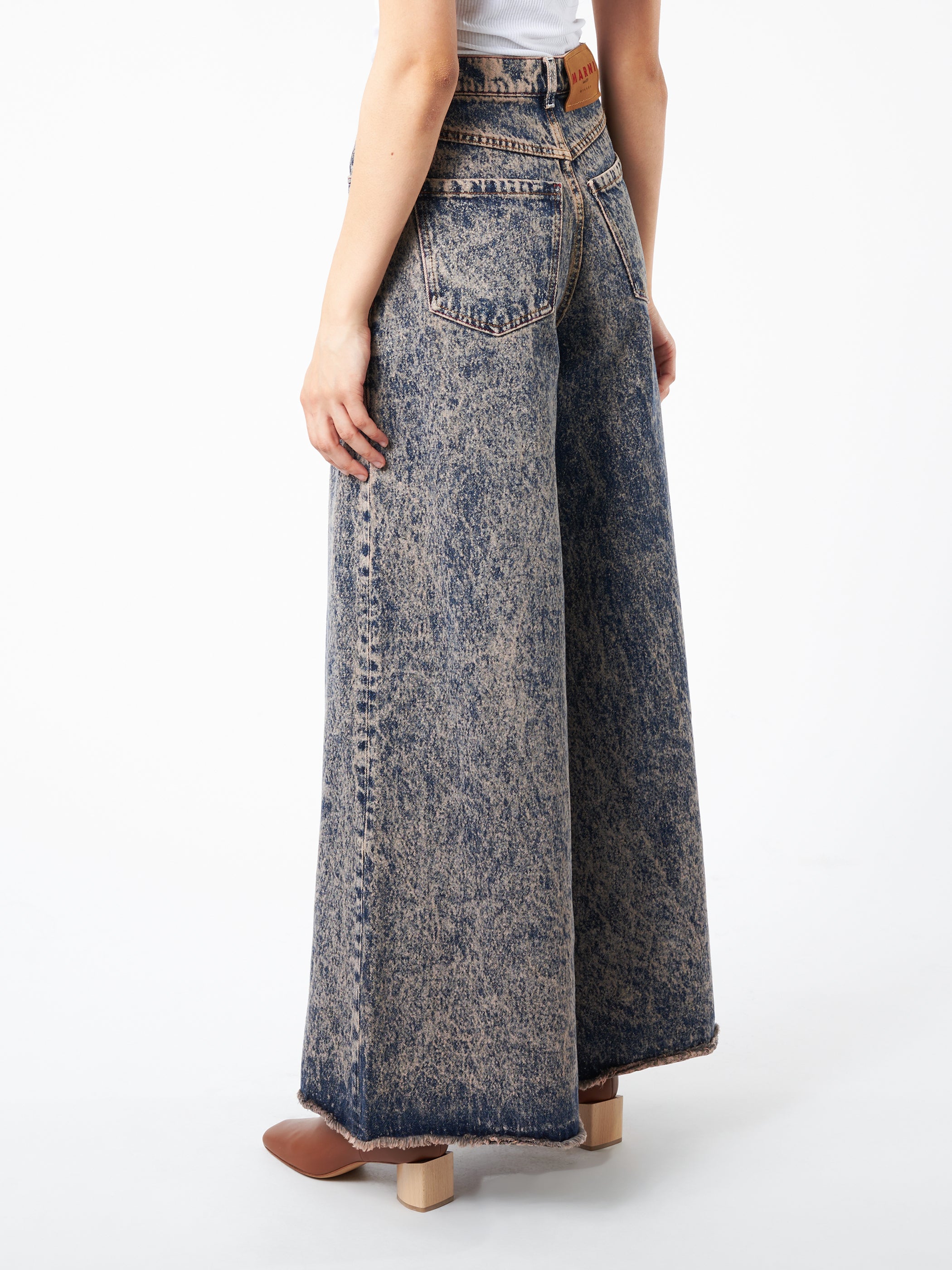 Marbled Denim Wide-Leg Trousers