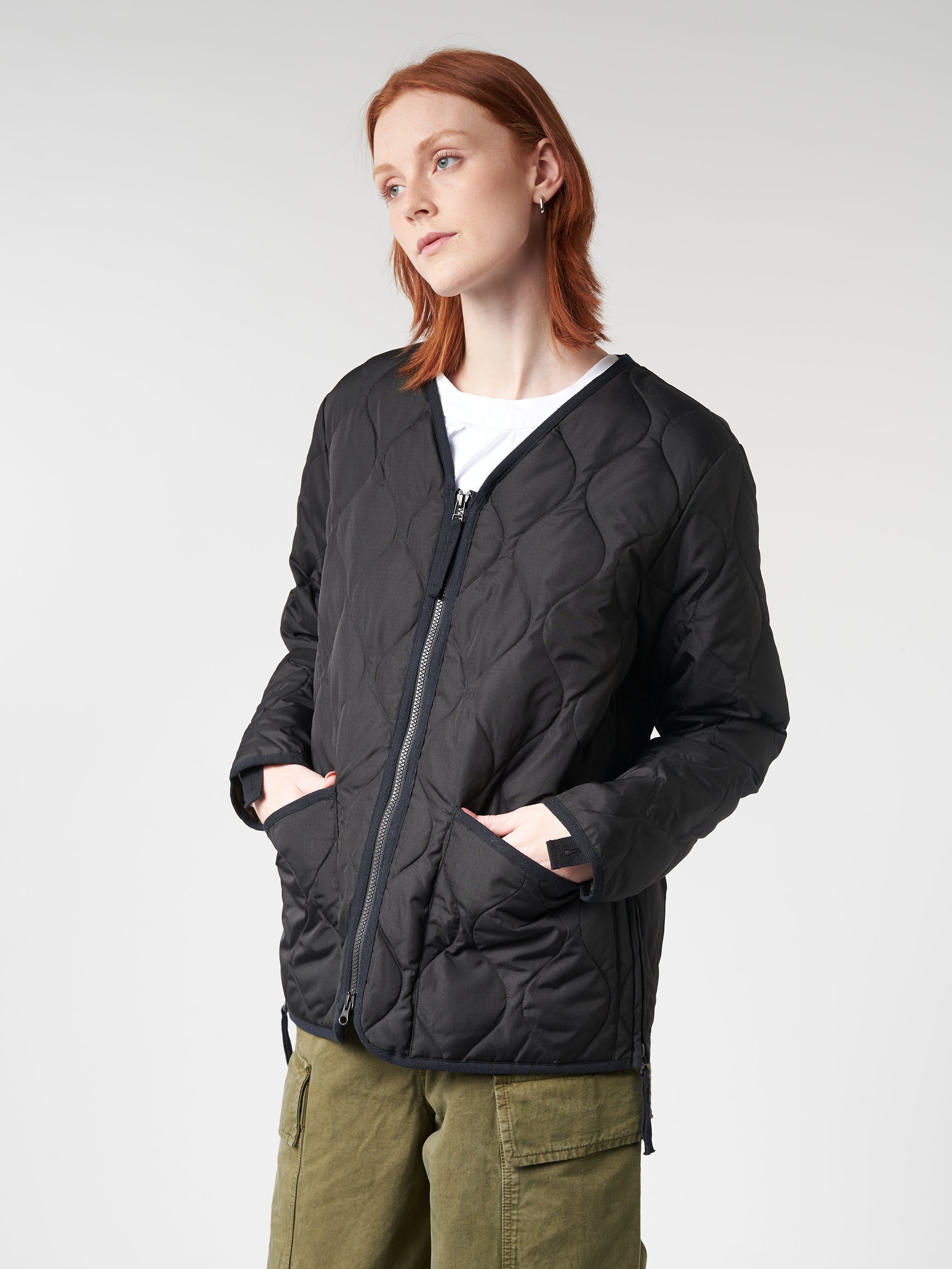Military Zip V-Neck Down Jacket