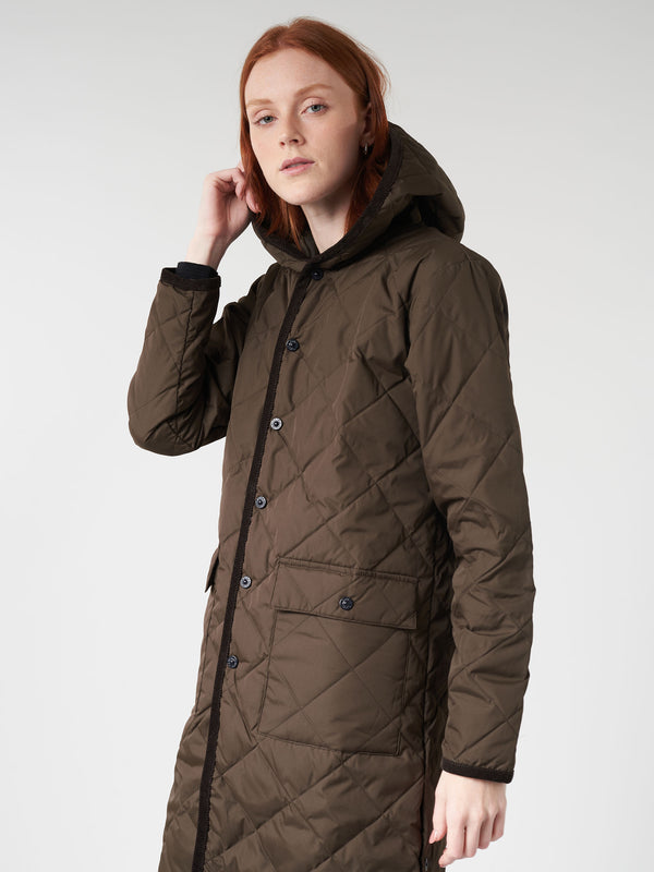 PIPING HOOD LONG DOWN COAT