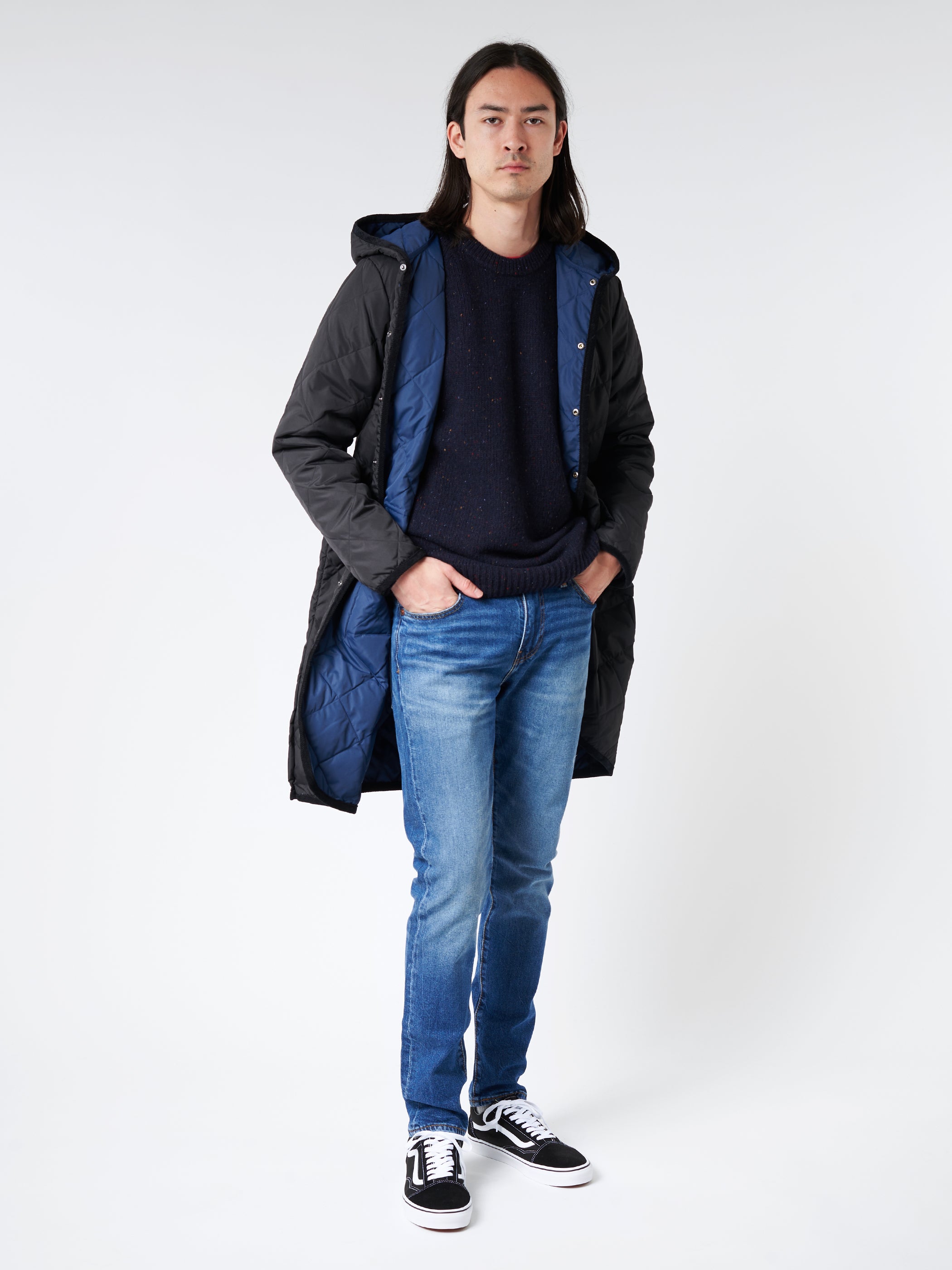 Piping Hood Long Down Coat