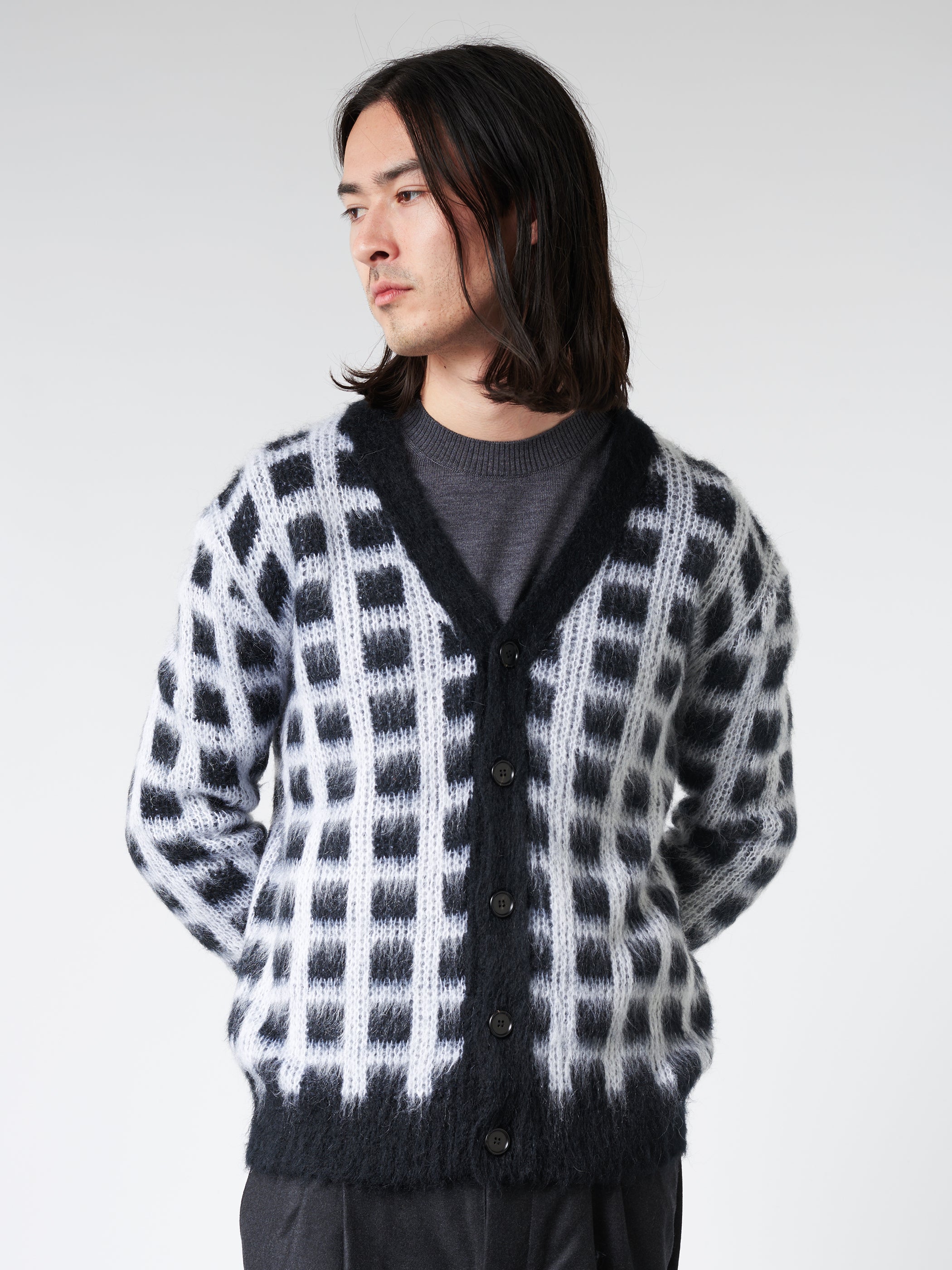 Checked Mohair Cardigan