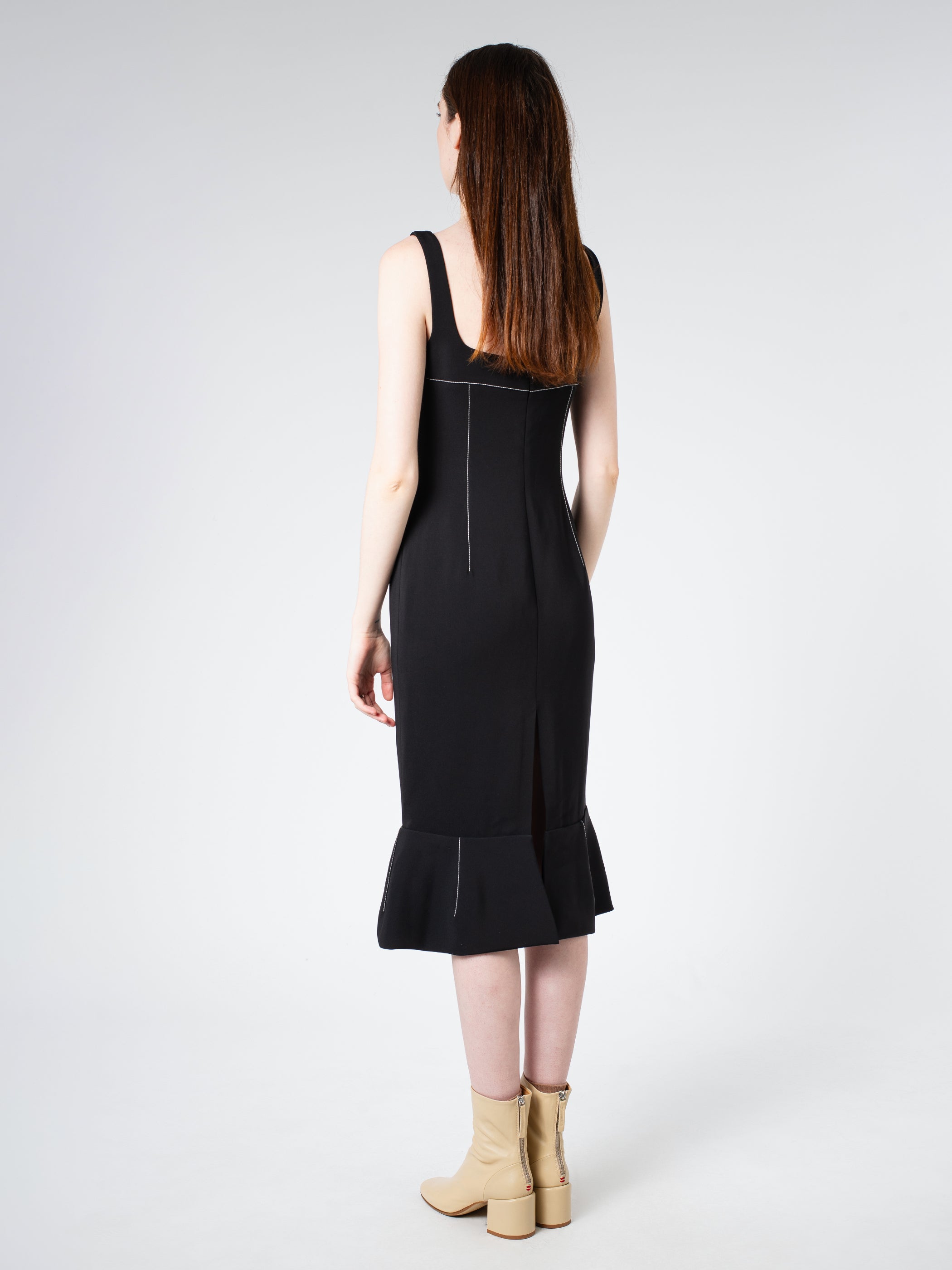 Cady Sheath Dress with Flounce Hem