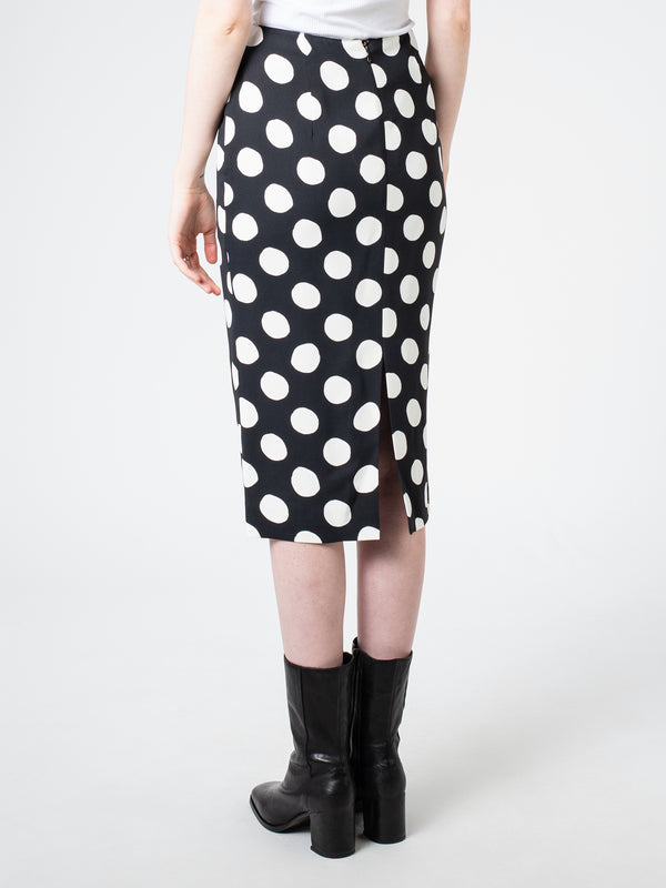 BIG DOT STRETCH MIDI PENCIL SKIRT