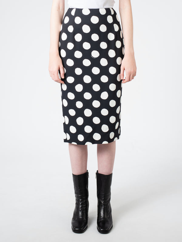 BIG DOT STRETCH MIDI PENCIL SKIRT