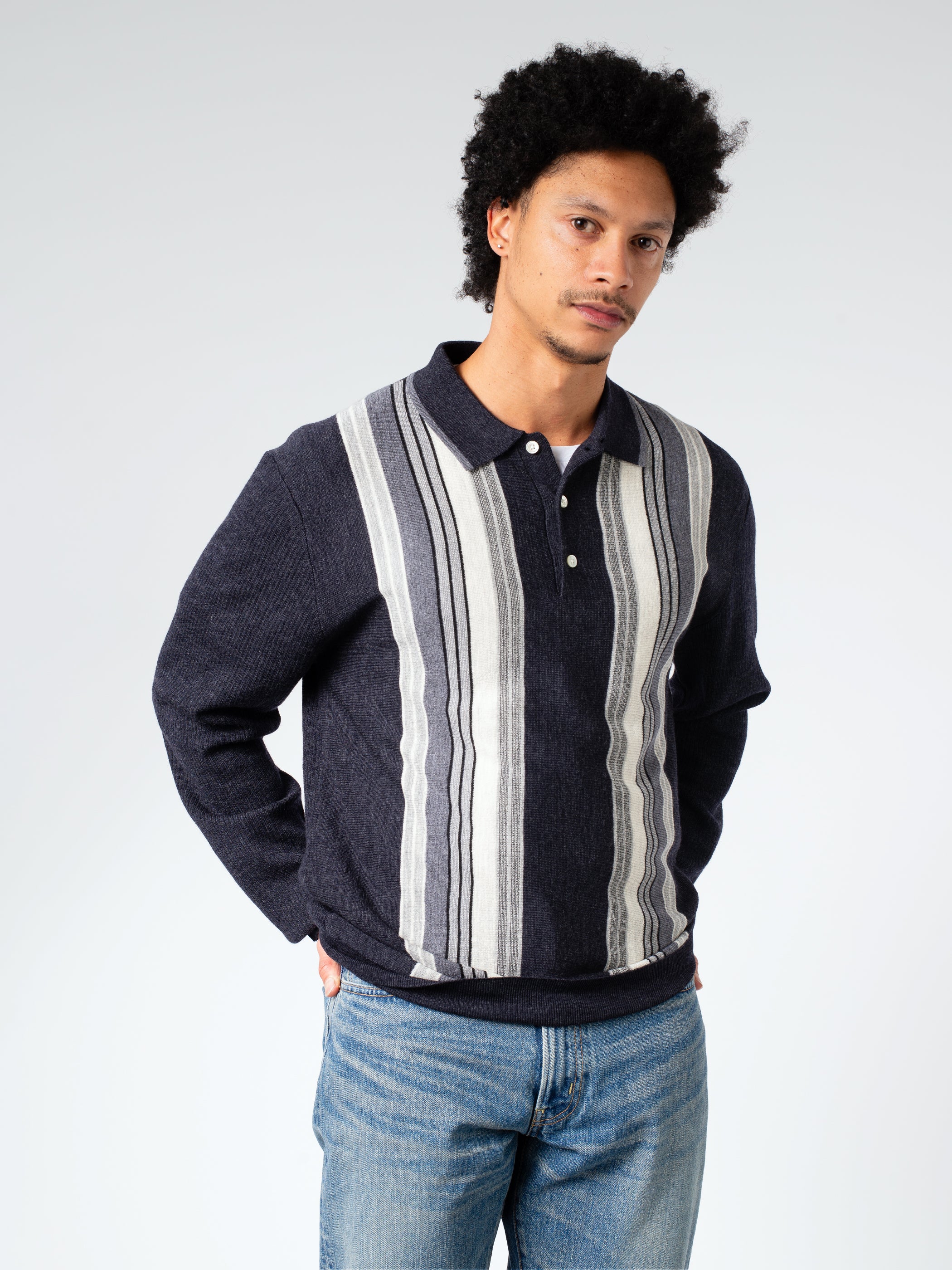 Knit Striped Polo Shirt