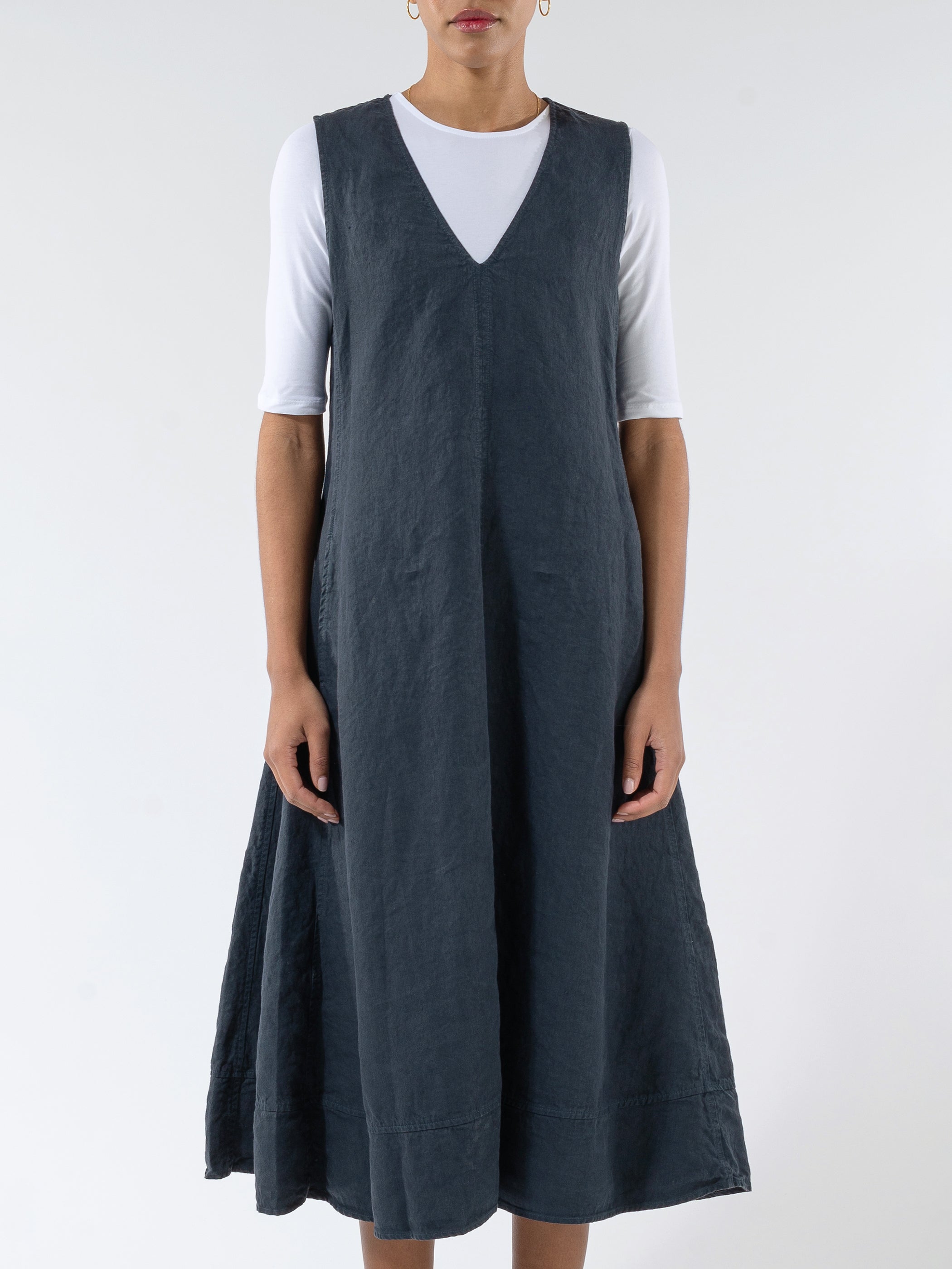 Linen V-Neck Midi Dress