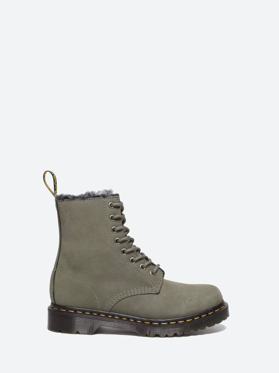 Martens 1460 Serena Faux Fur Lined Lace Up Boots in Grey