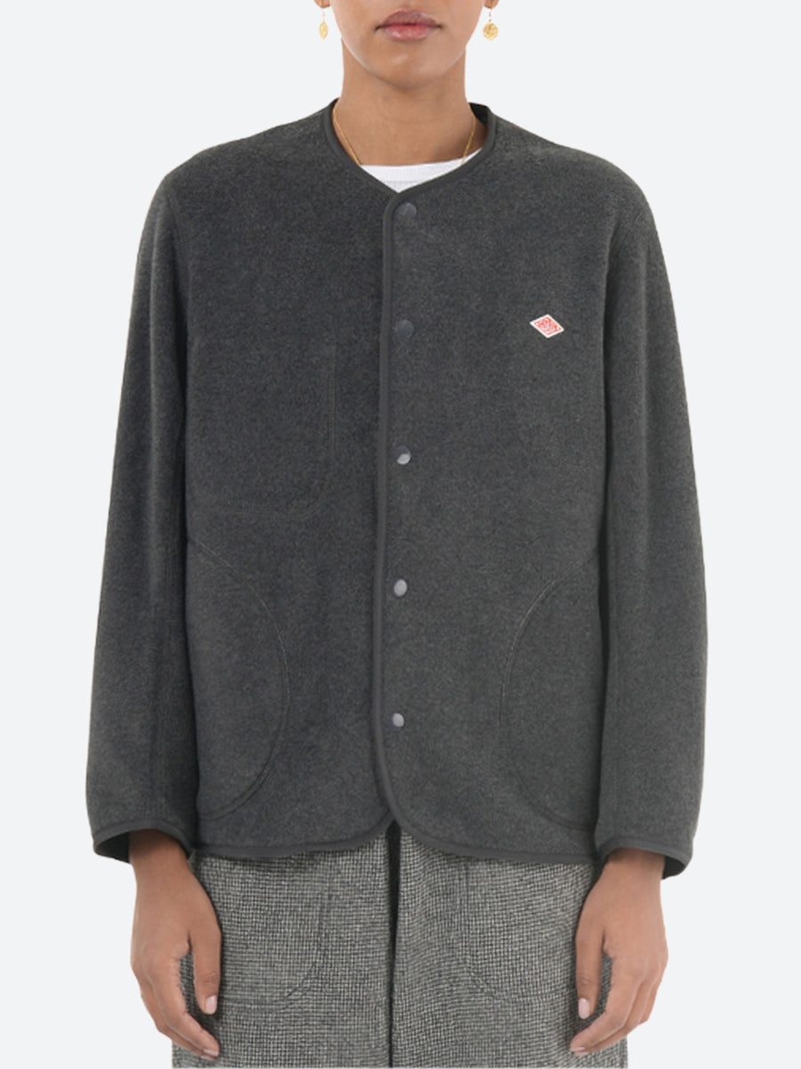 Danton - Women's Collarless Fleece Jacket in Charcoal Grey