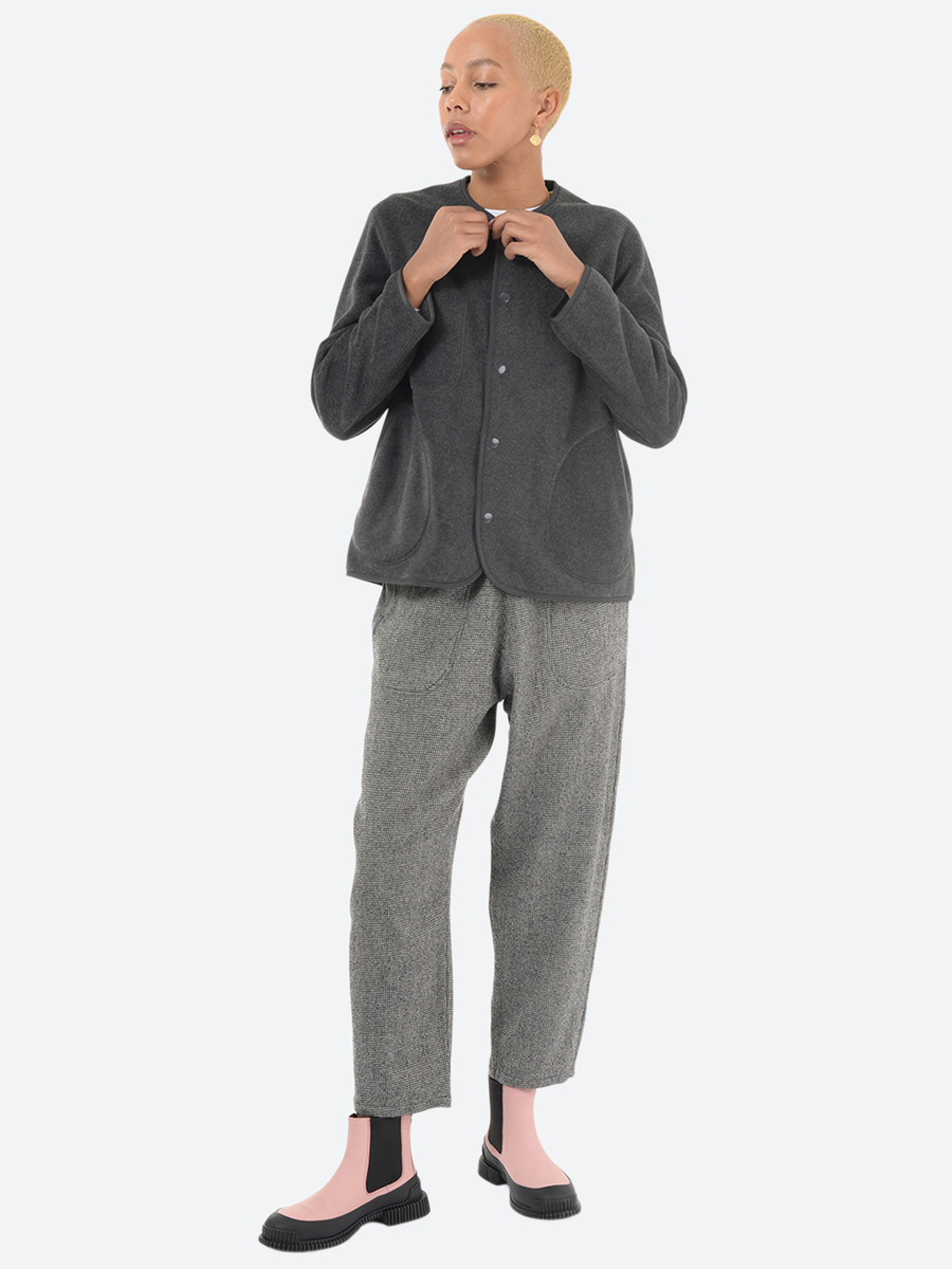 Danton - Women's Collarless Fleece Jacket in Charcoal Grey