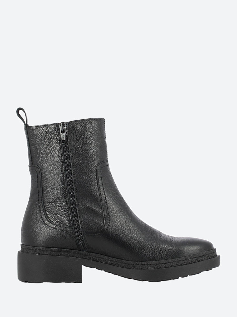 【WONDER WONDER】Gabra Stiletto V-Cut Mule Bloafer Studded Black Croco Textured Leather knee Length Blocked