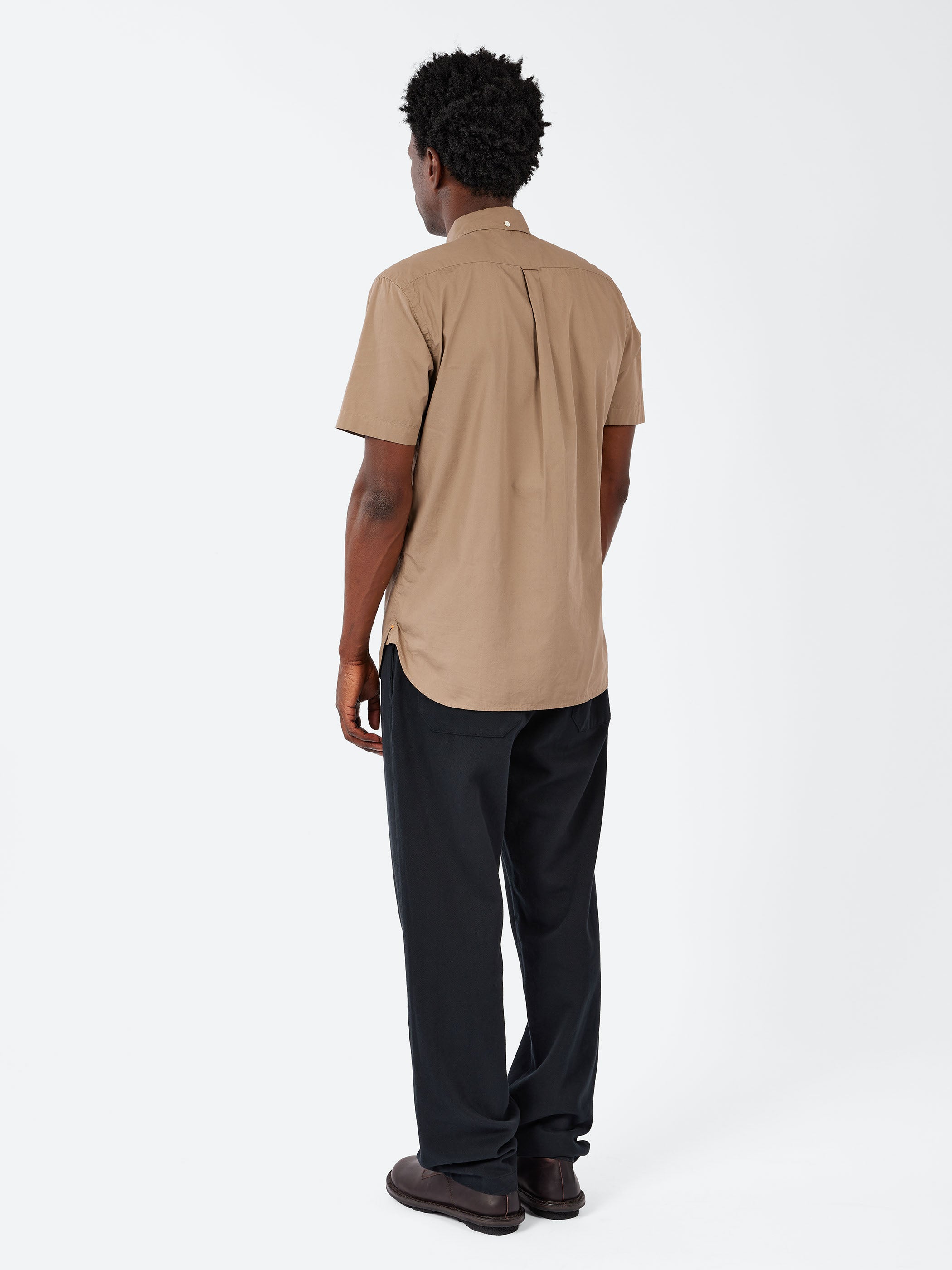 Color Broad Short Sleeve Button Down Shirt