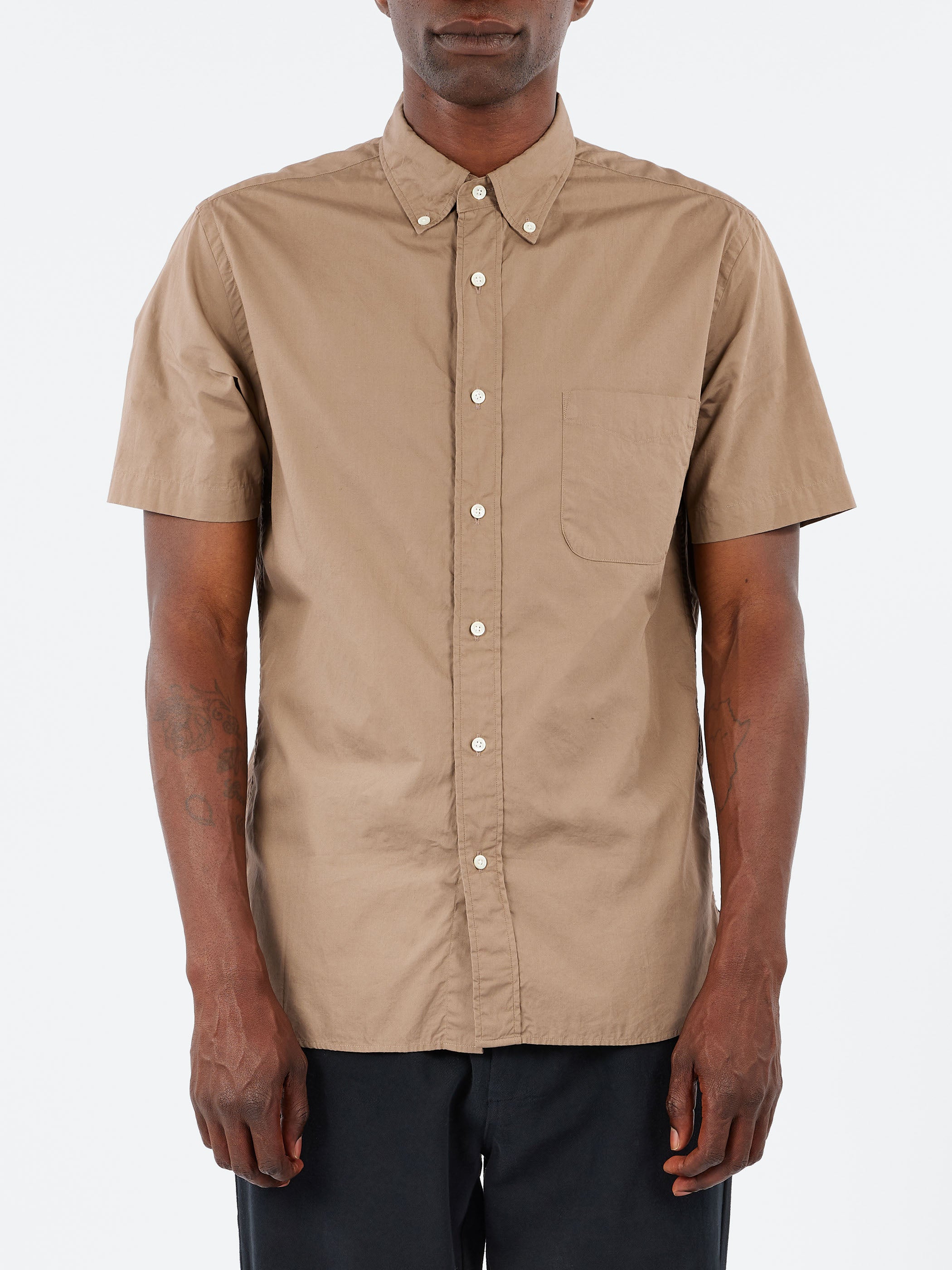 BEAMS PLUS - Color Broad Short Sleeve Button Down Shirt in Beige