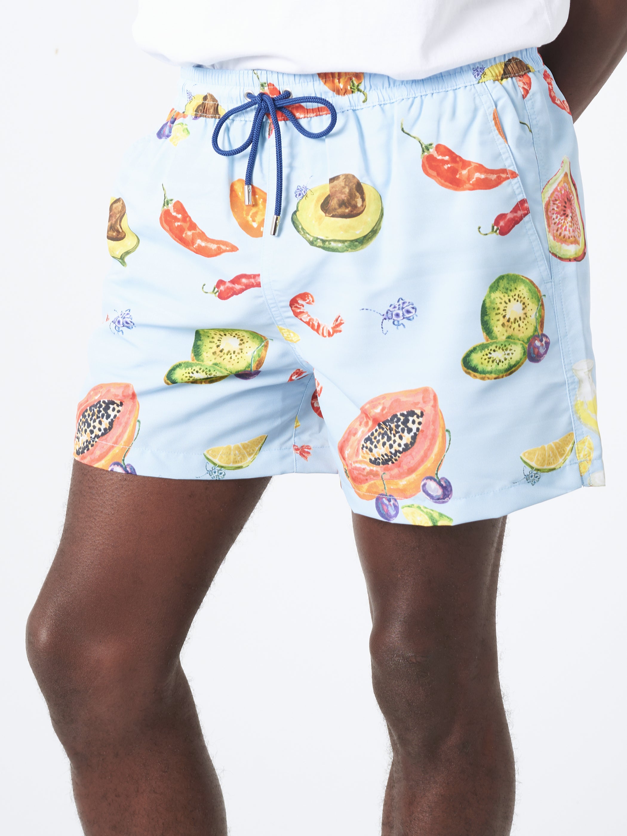 Tropical Fruit Print Long Swim Shorts