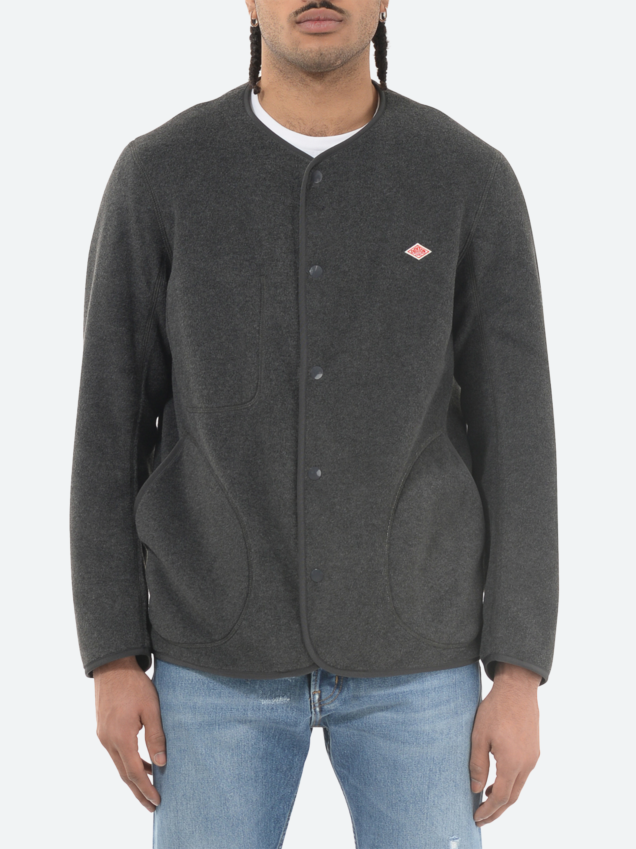 Danton - Collarless Fleece Jacket in Charcoal – gravitypope Danton - Collarless Fleece Jacket in Charcoal – gravitypope