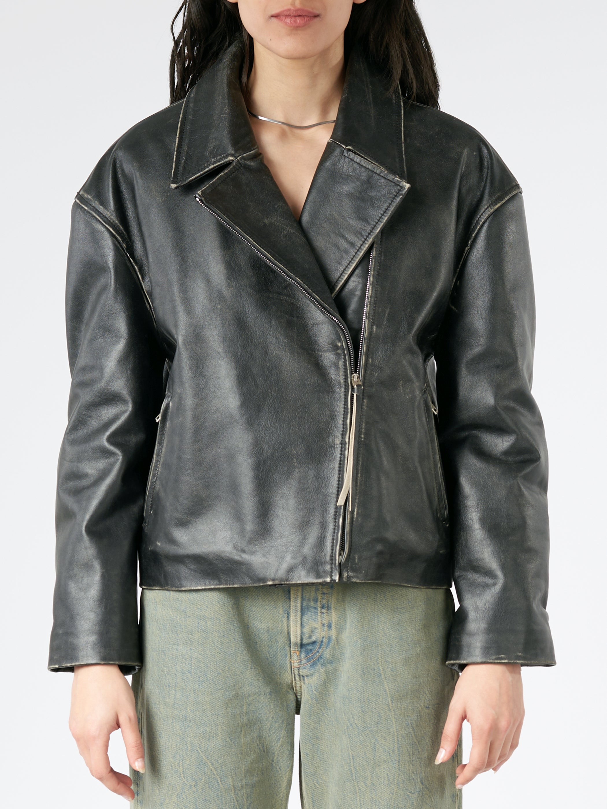 Sanded Leather Biker Jacket