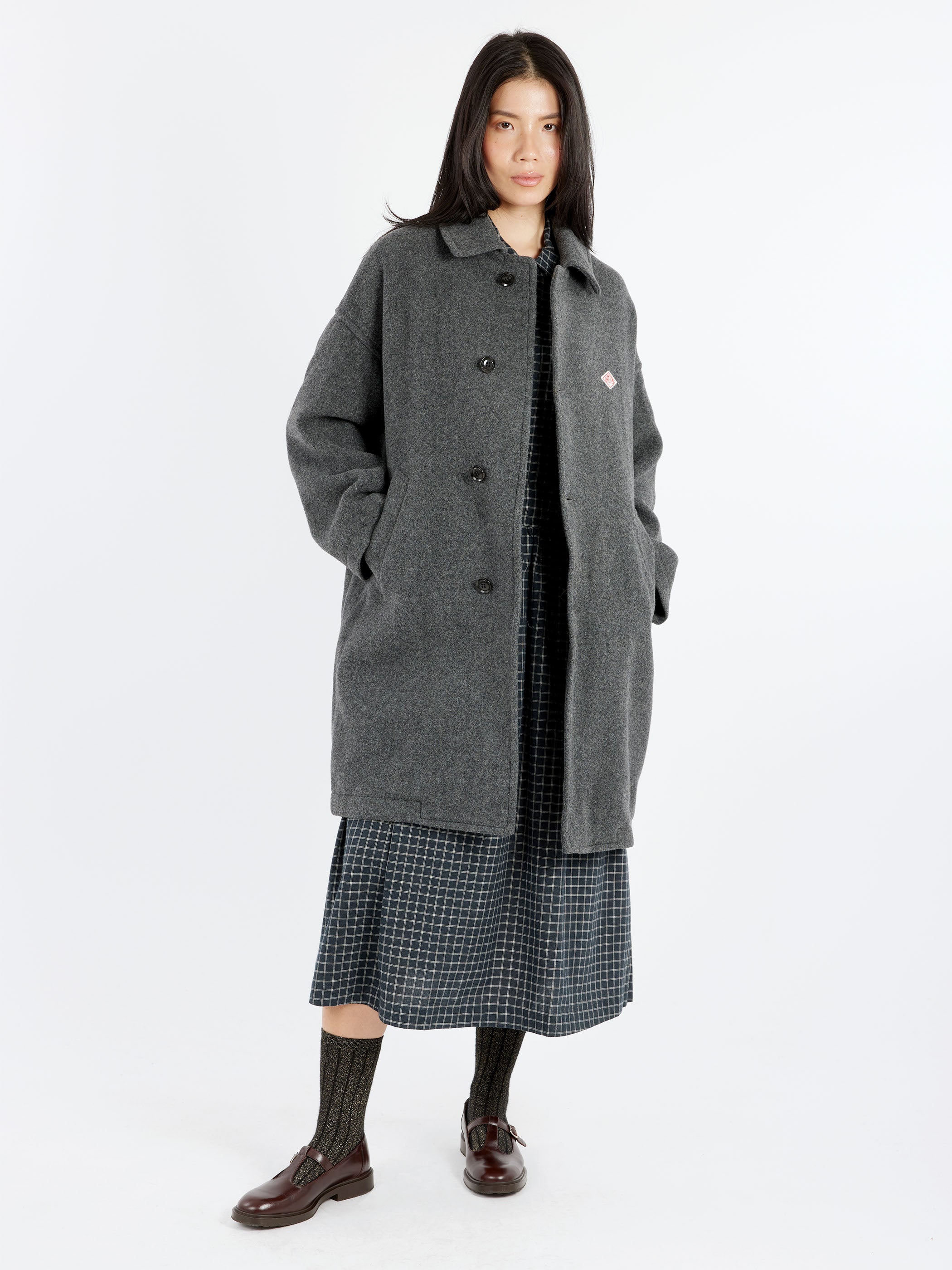 Danton - Women's Wool Light Pile Long Coat in Mid Grey