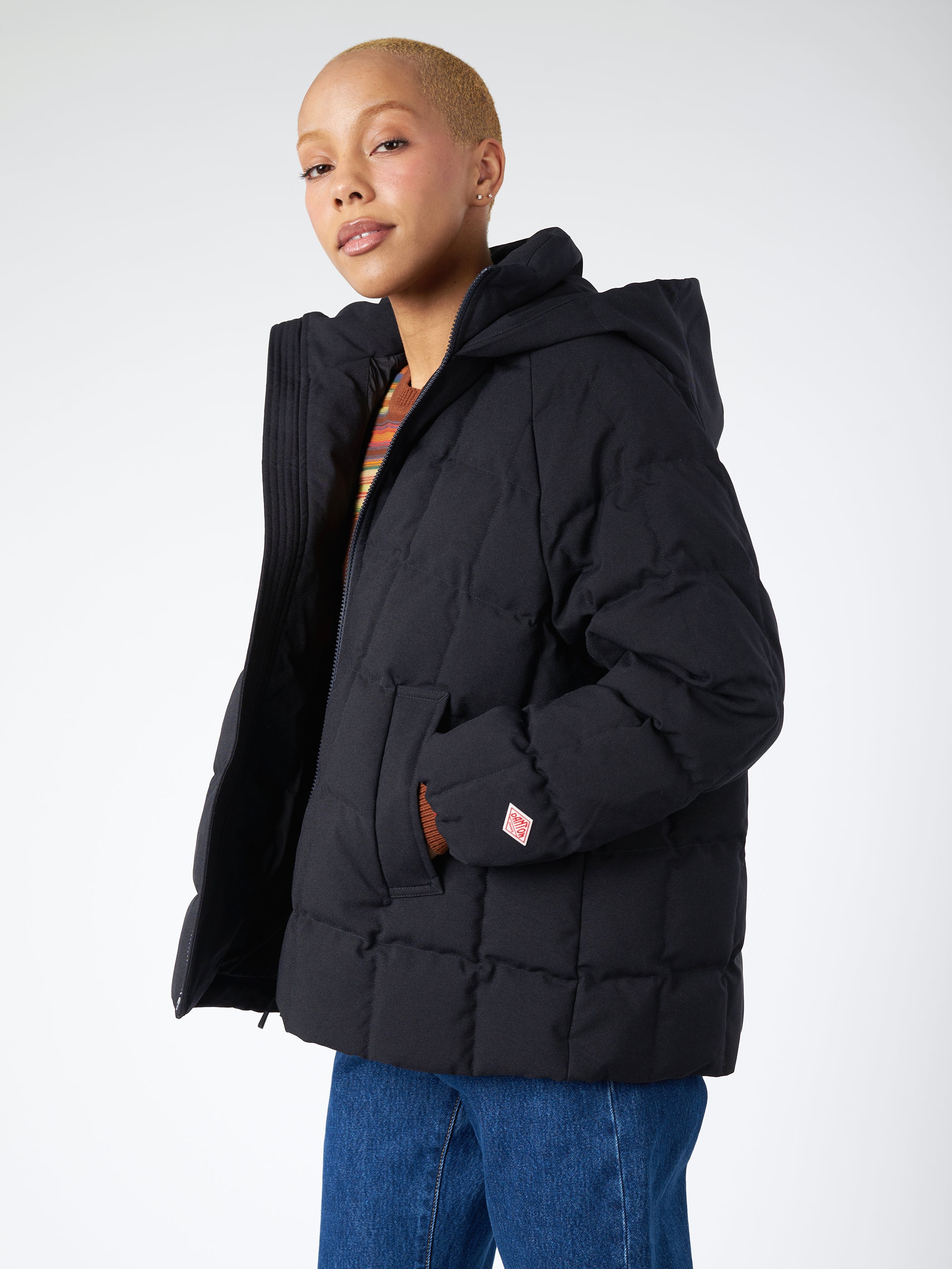 Women's Hooded Square Quilted A-Line Down Jacket