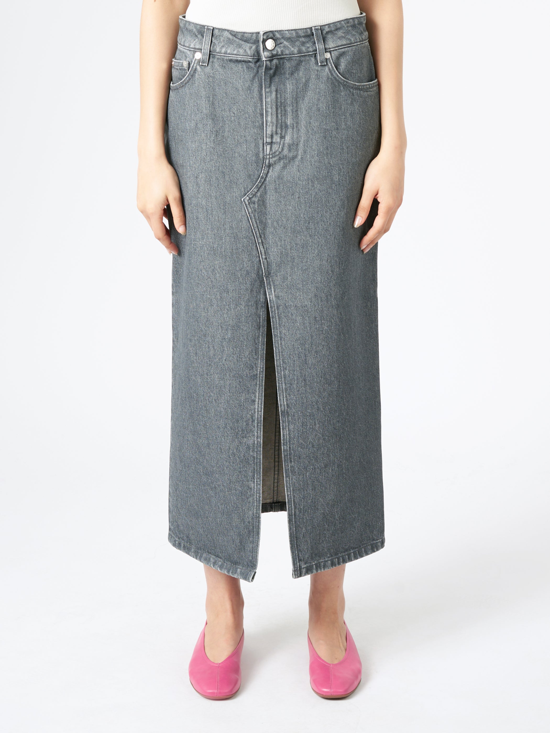 Long Slit Denim Skirt