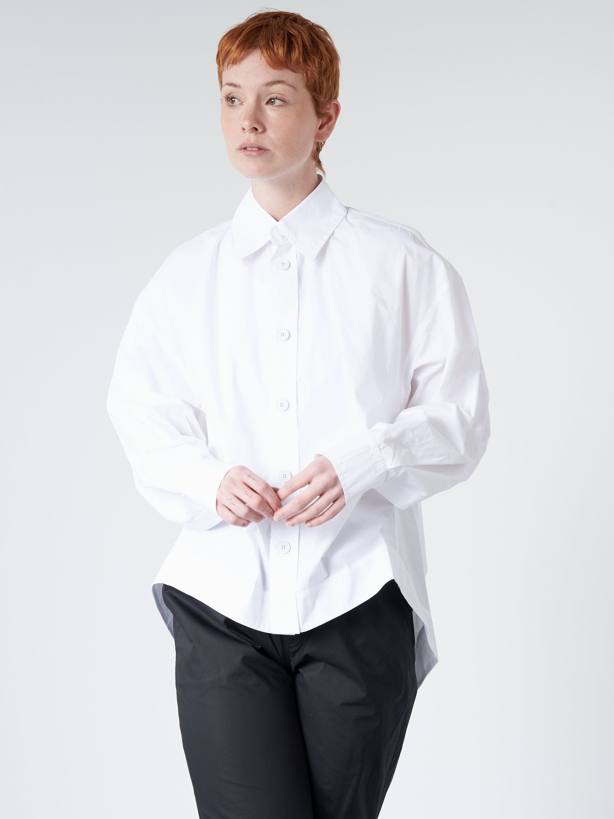 Button Up Shirt with High-Low Hem