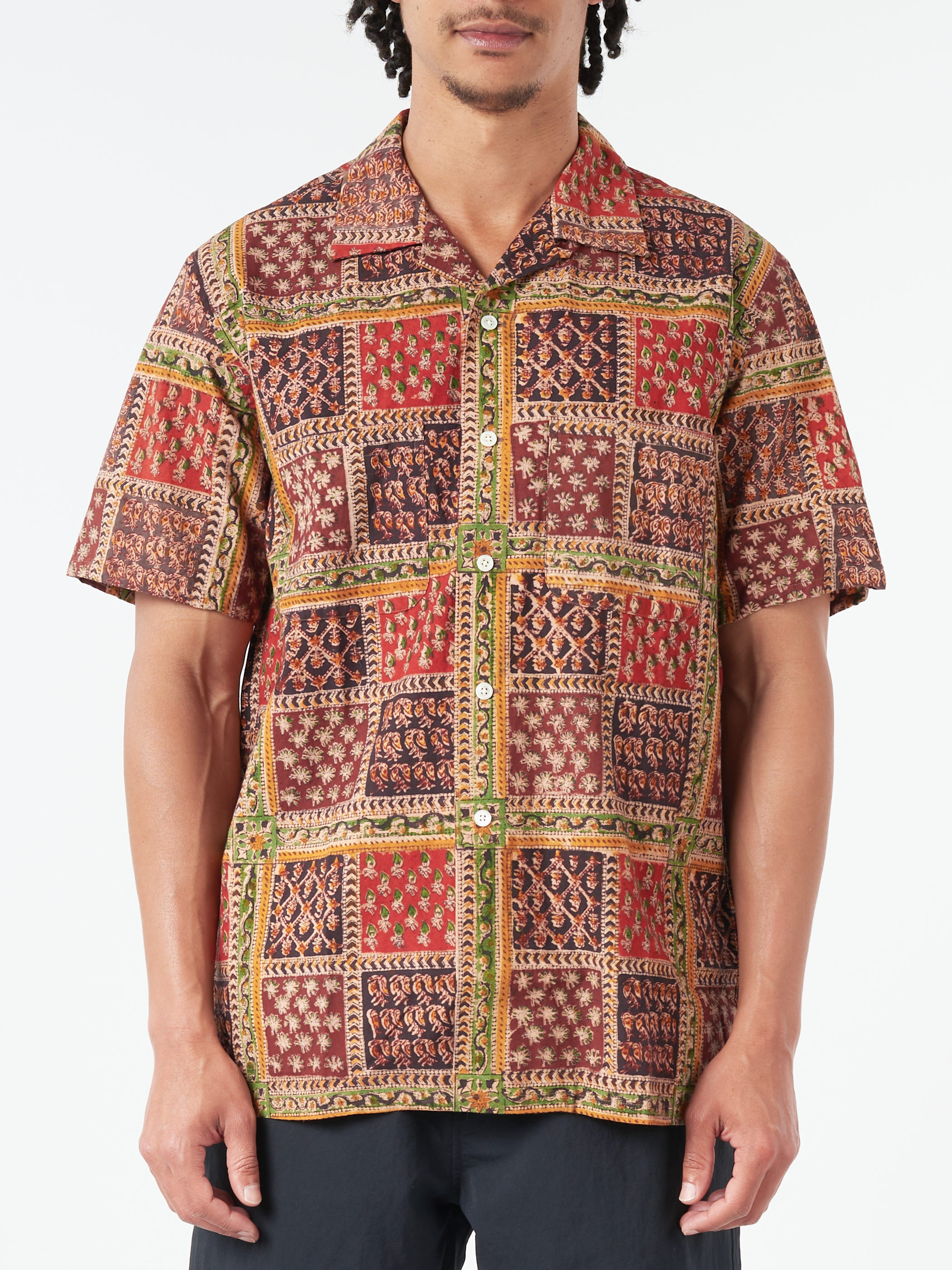 Open Collar Block Print Shirt