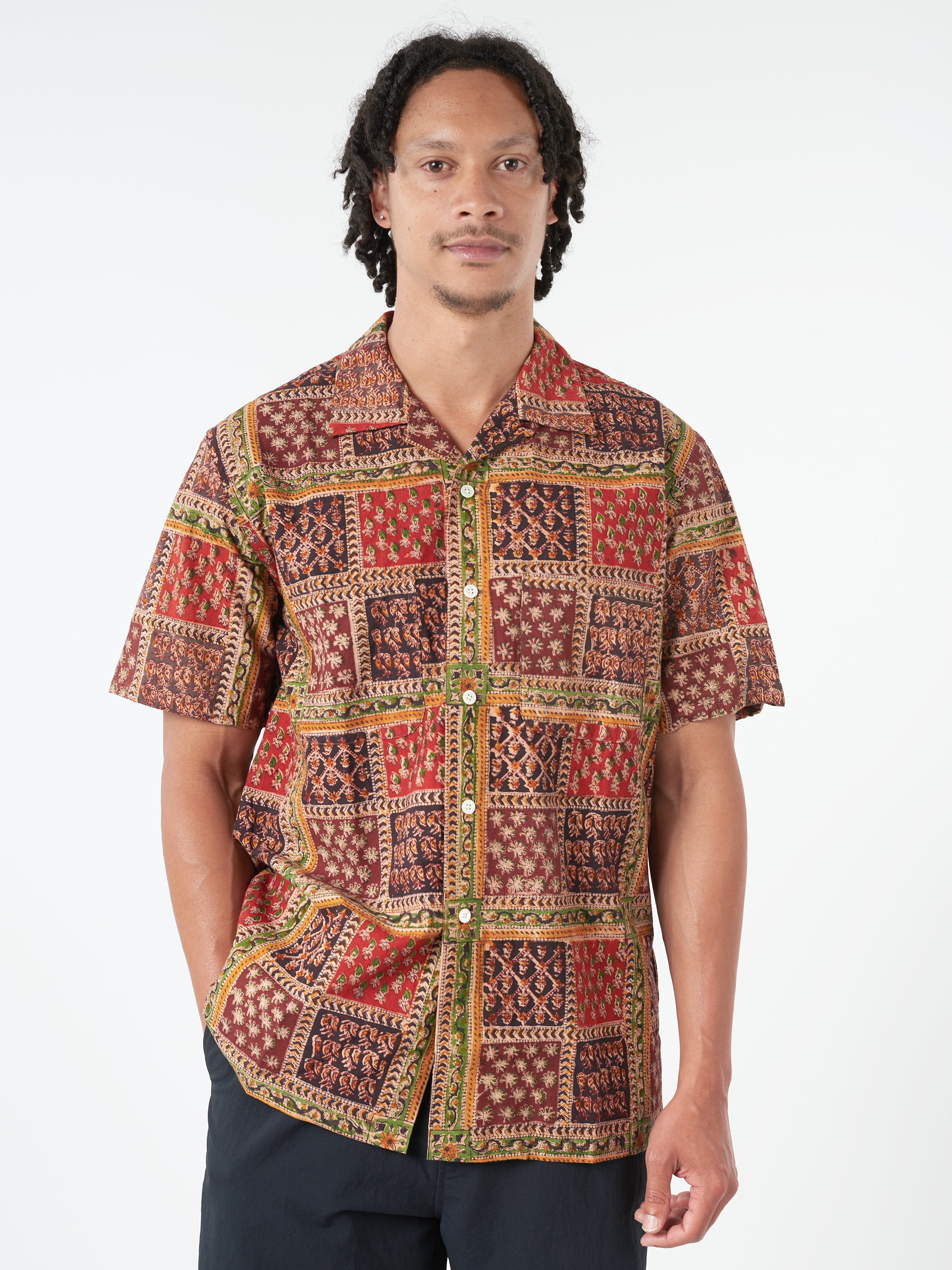 Open Collar Block Print Shirt
