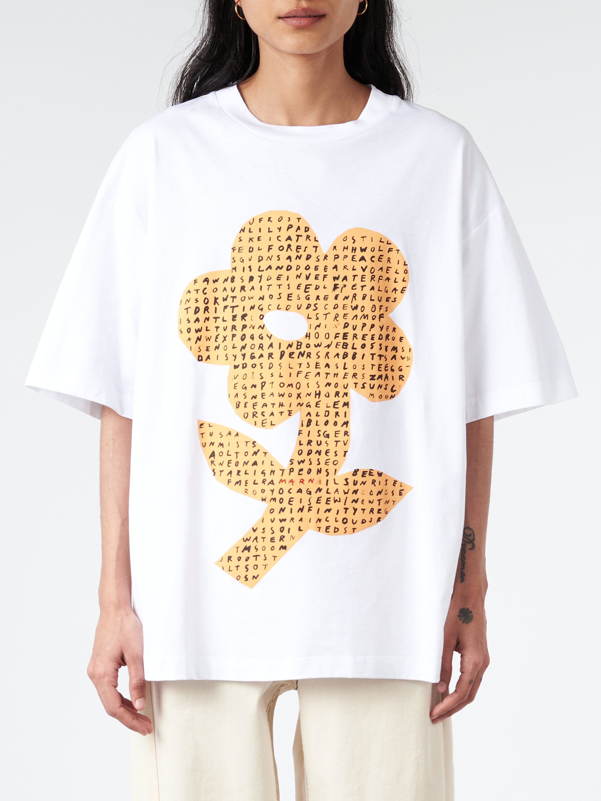 T-Shirt with Wordsearch Flower Print