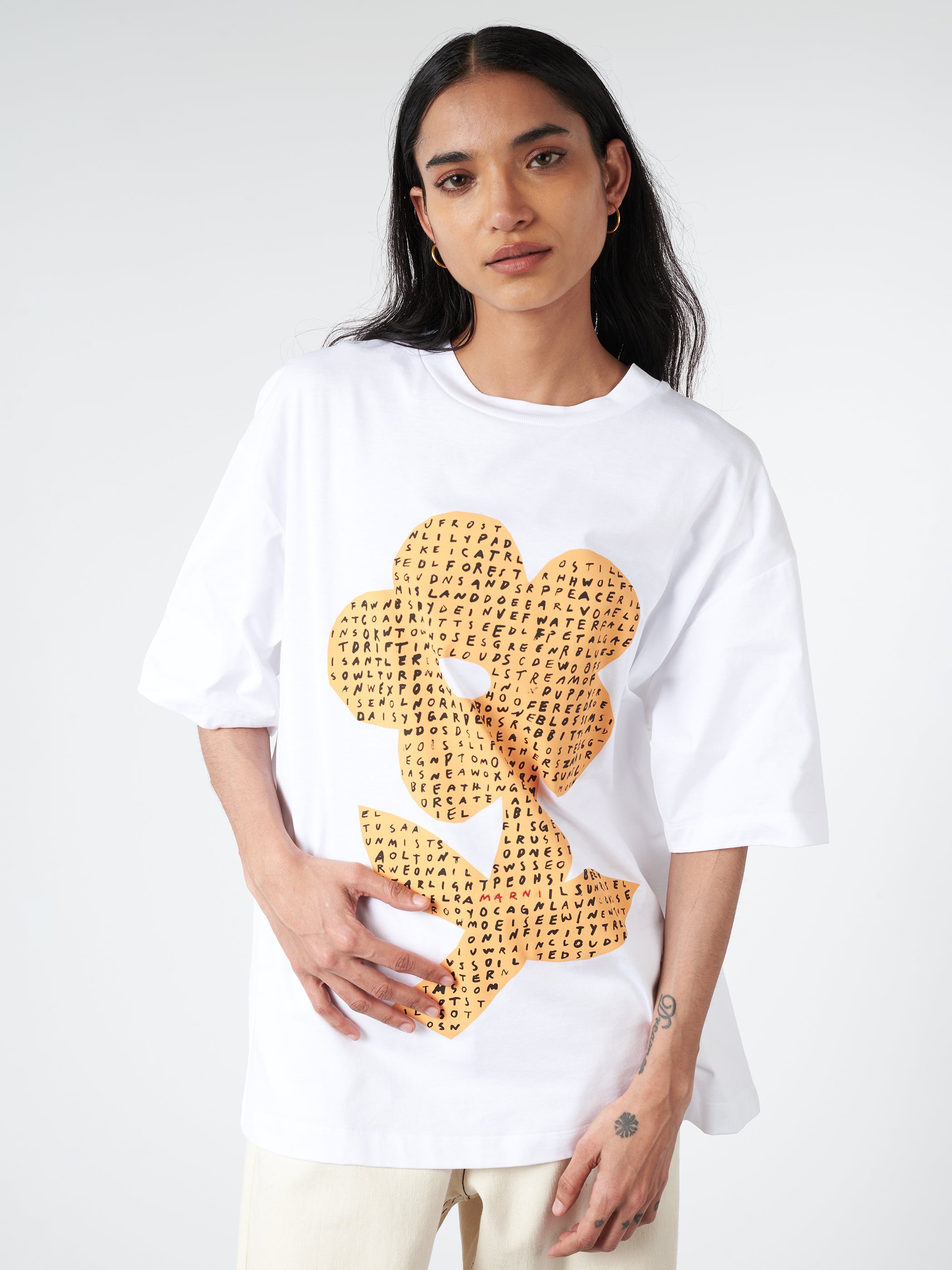 T-Shirt with Wordsearch Flower Print