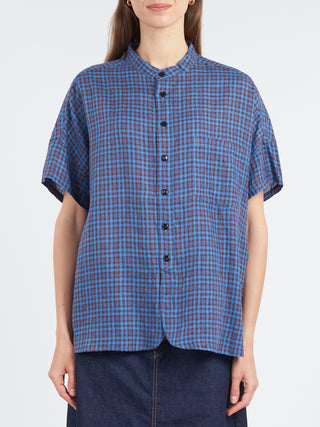BEAMS BOY Linen Check Stand Collar Shirt