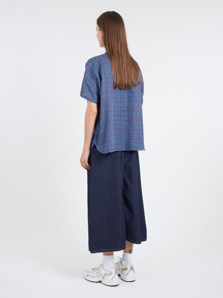 BEAMS BOY Linen Check Stand Collar Shirt