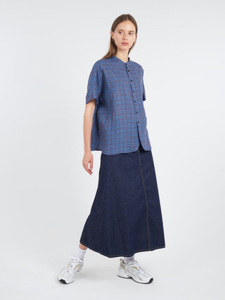 BEAMS BOY Linen Check Stand Collar Shirt