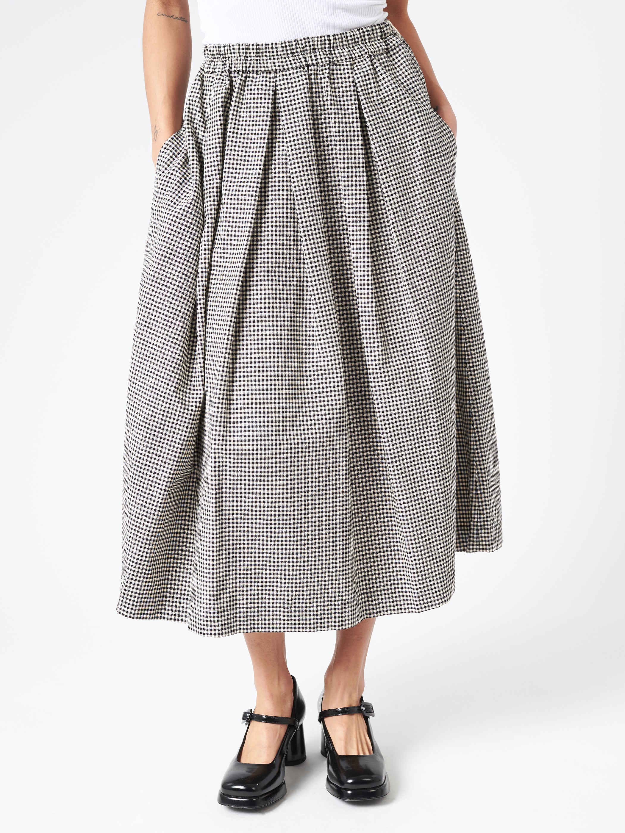 Gingham Oxford Box Tuck Skirt