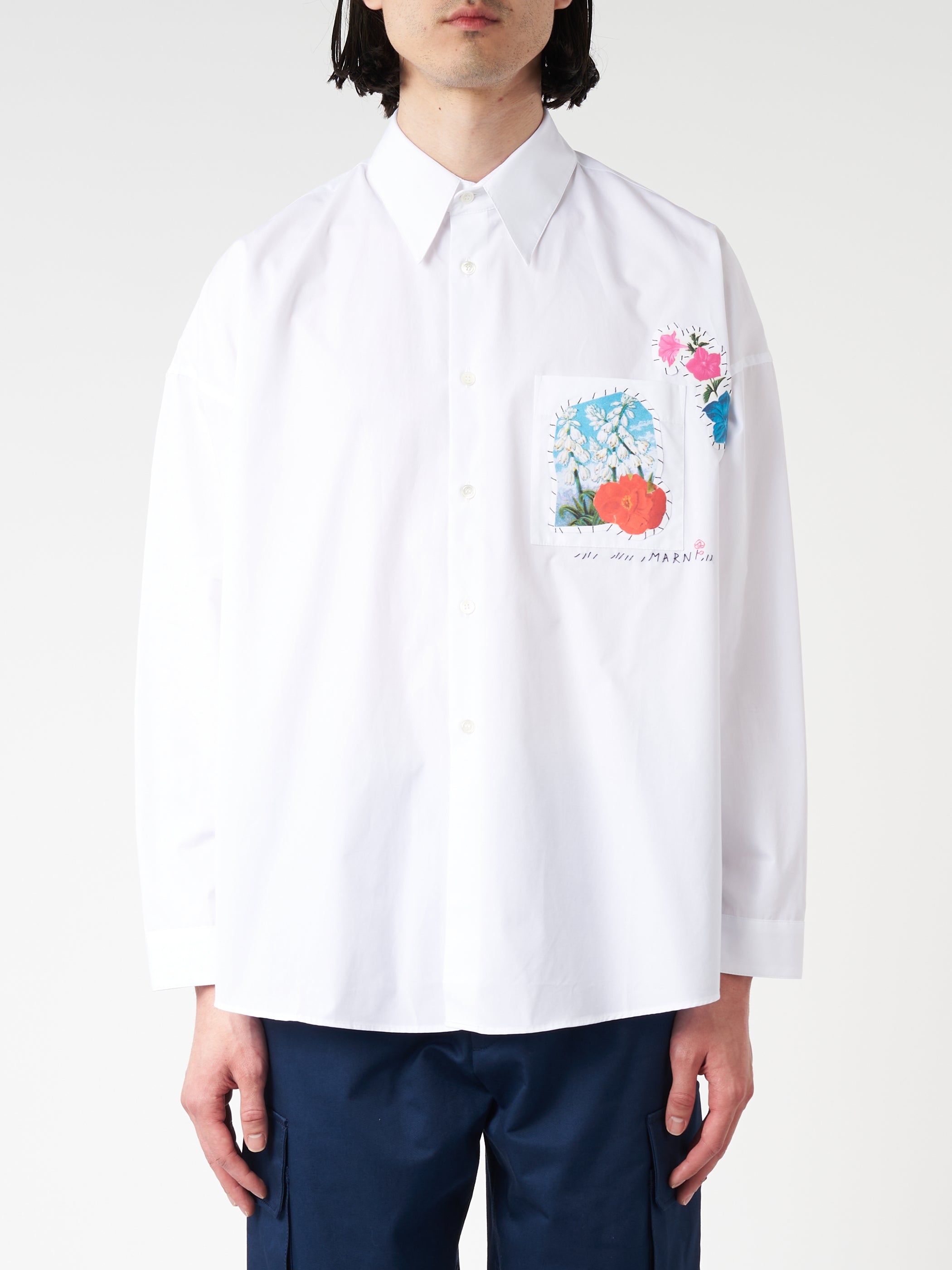 Poplin Shirt with Flower Patches