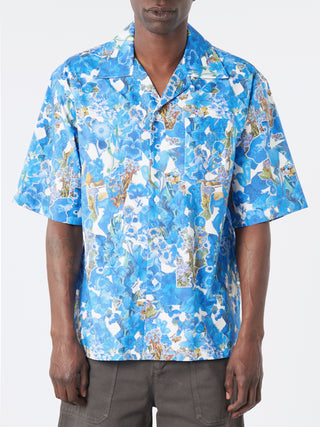 Marni Poplin Bowling Shirt with Allegro Blues Print