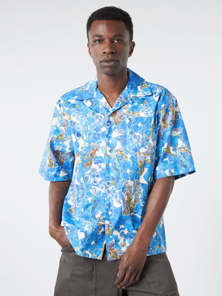 Marni Poplin Bowling Shirt with Allegro Blues Print