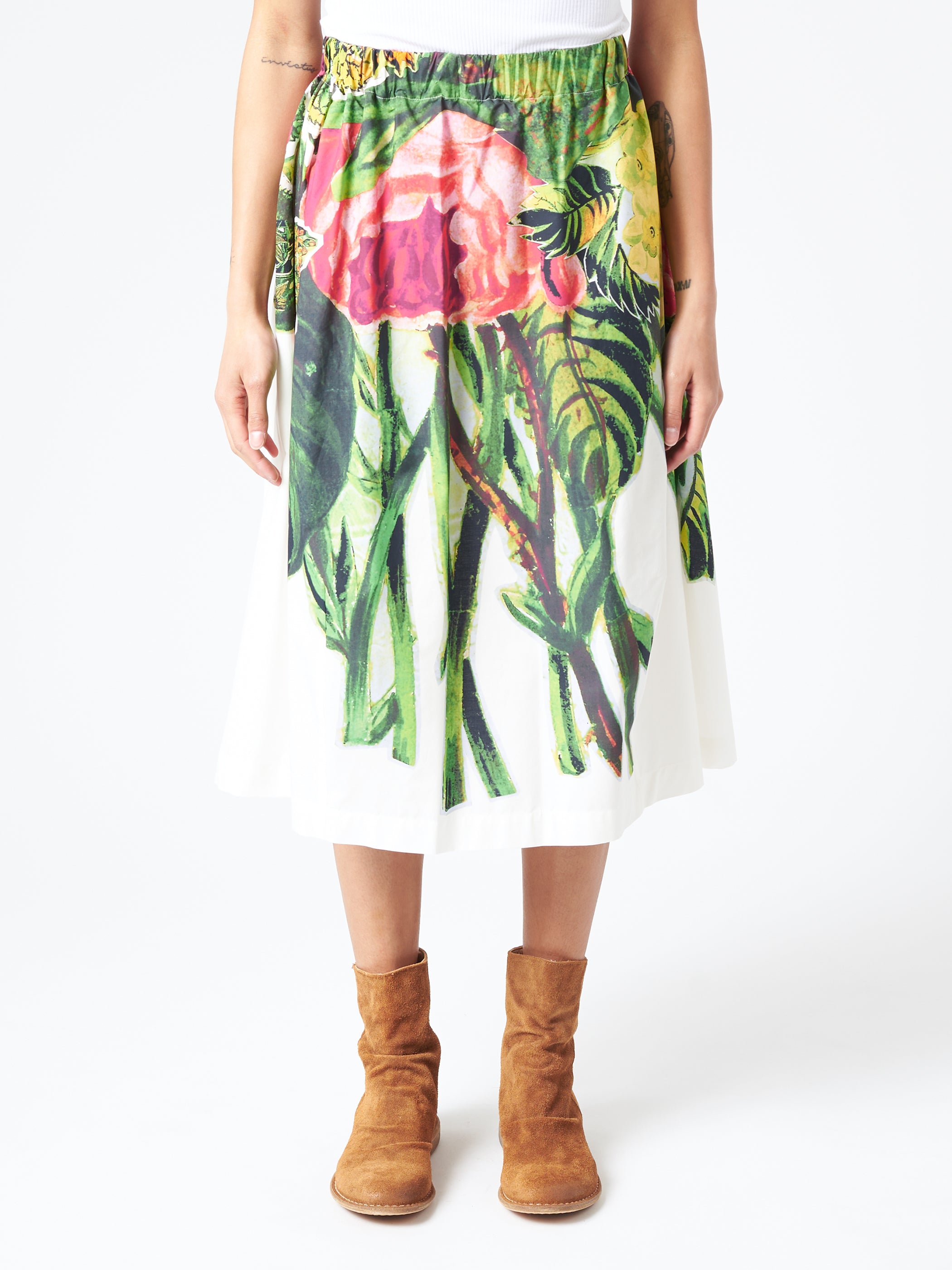 White Poplin Skirt with Mystical Bloom Print