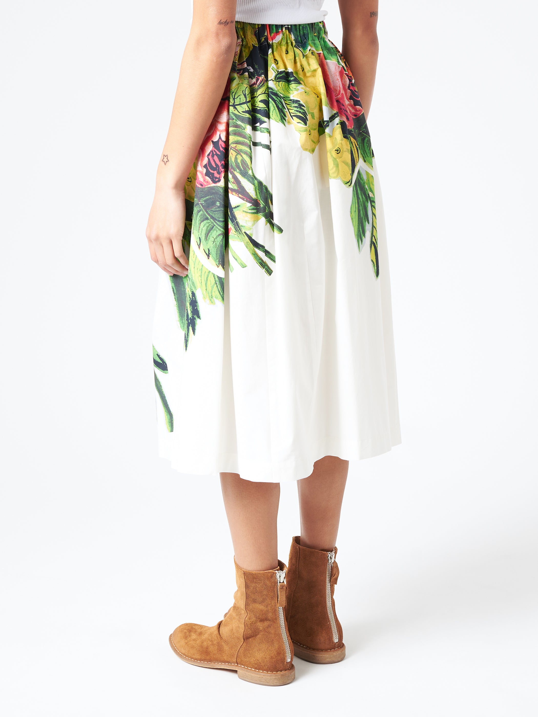 White Poplin Skirt with Mystical Bloom Print