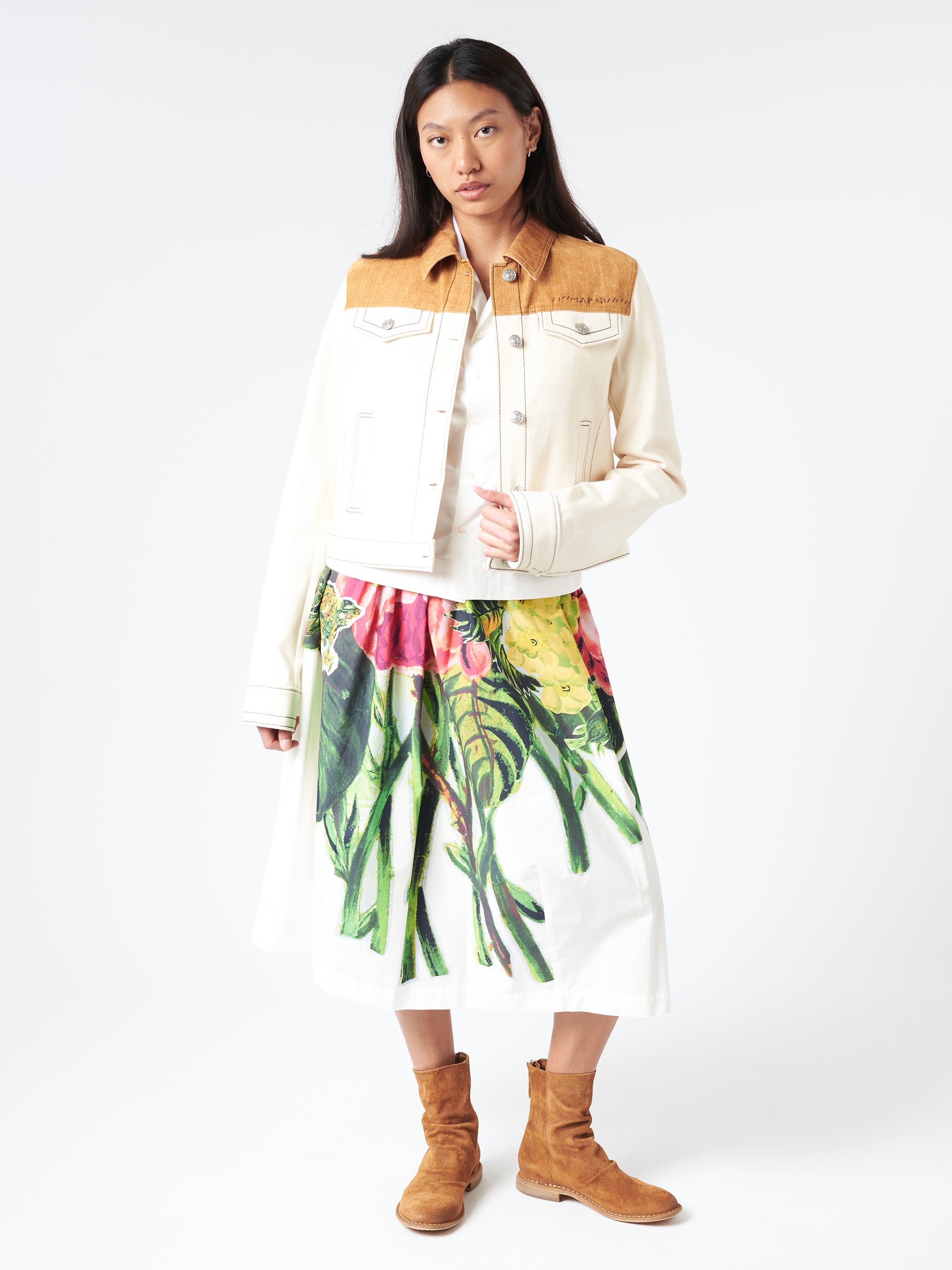 White Poplin Skirt with Mystical Bloom Print