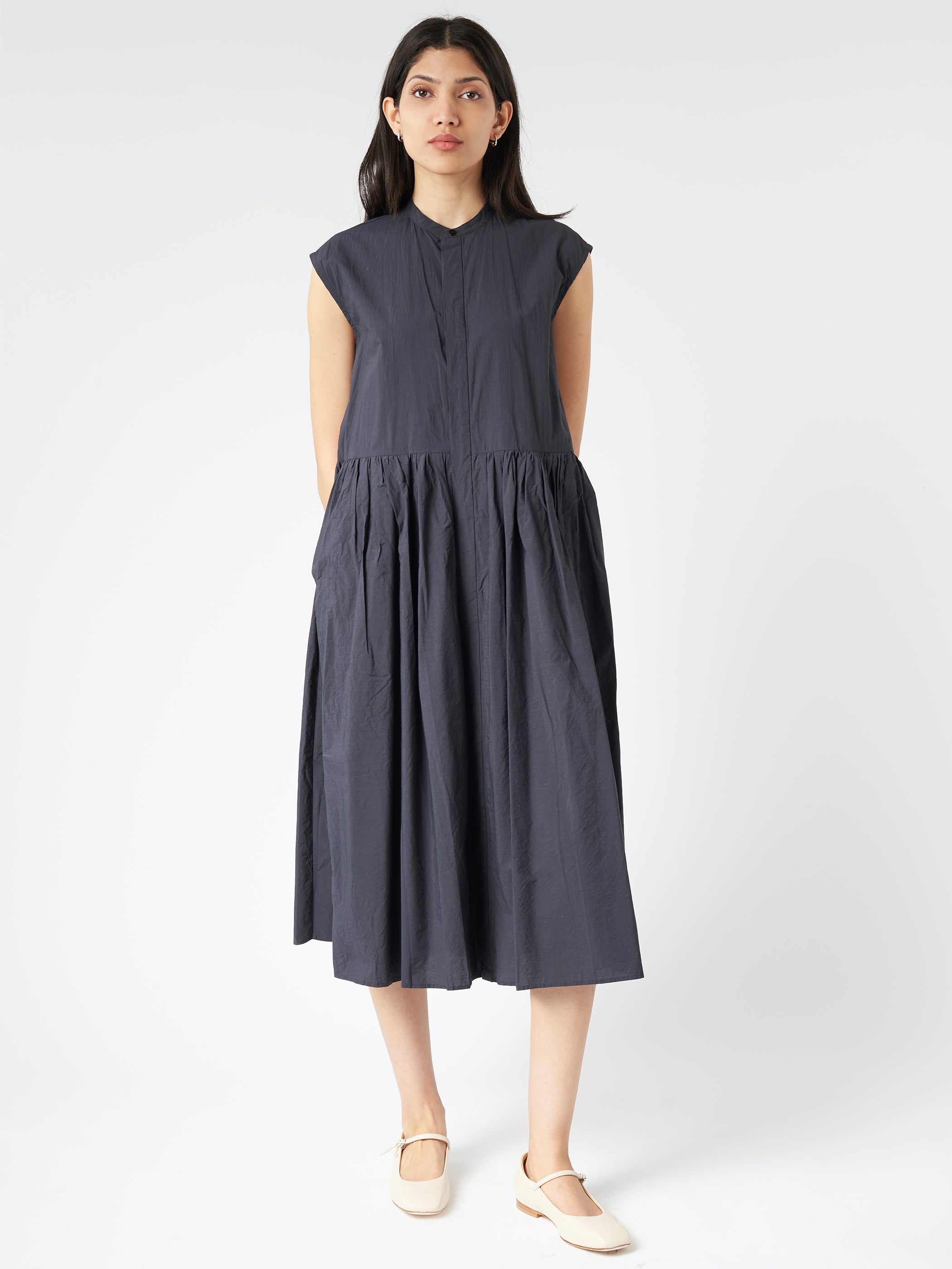 Sleeveless Pleated Shirt Dress