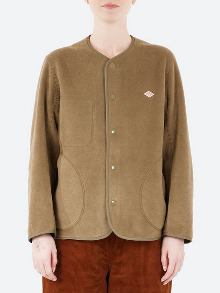 Danton - Women's Collarless Fleece Jacket in Khaki – gravitypope