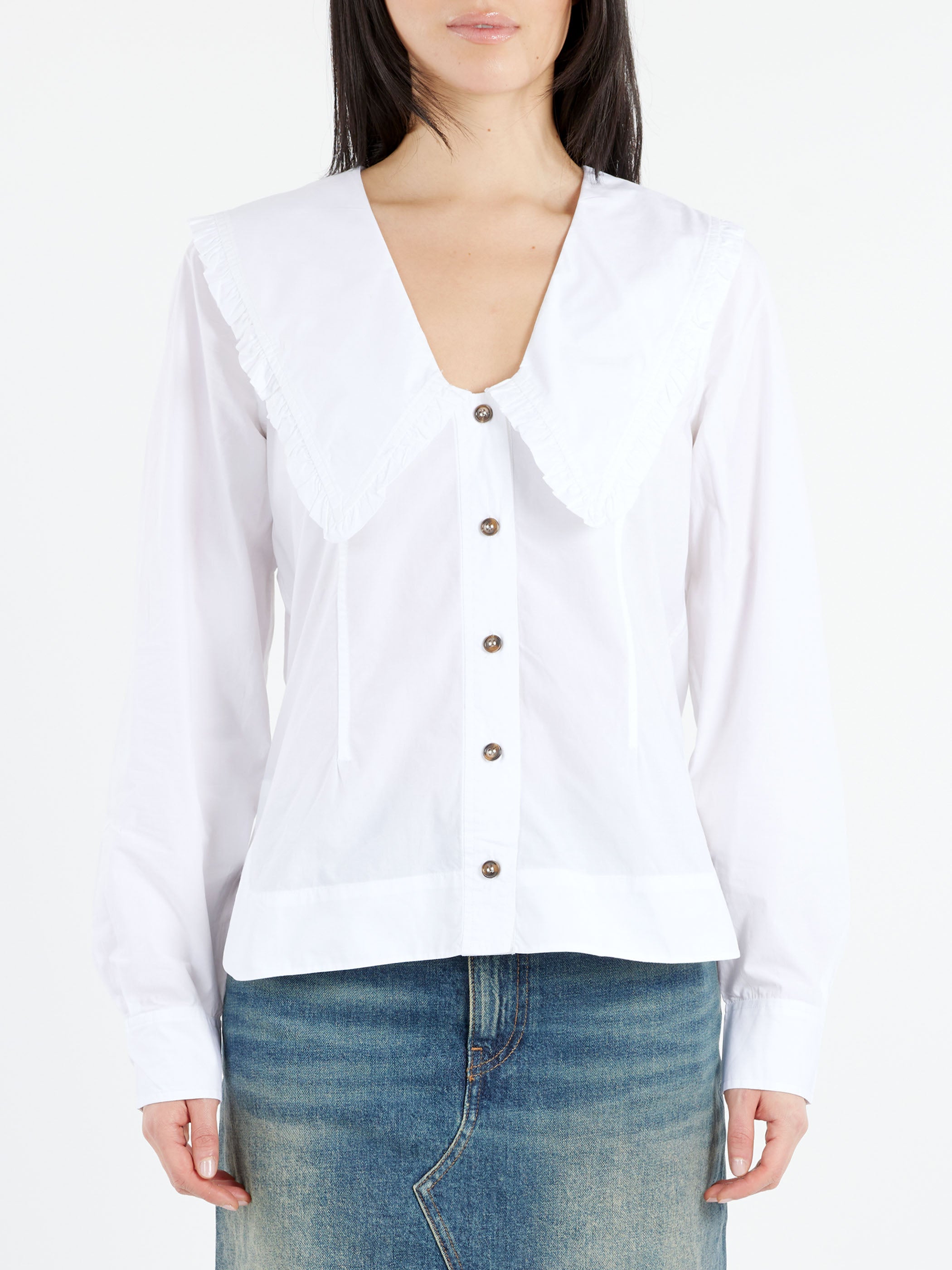 V-Neck Frill Collar Shirt