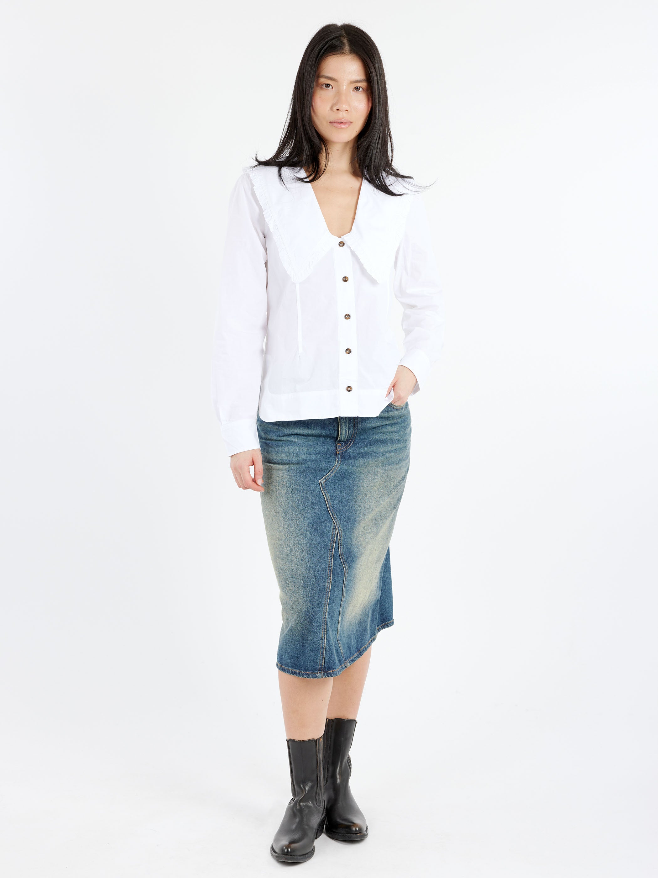 V-Neck Frill Collar Shirt