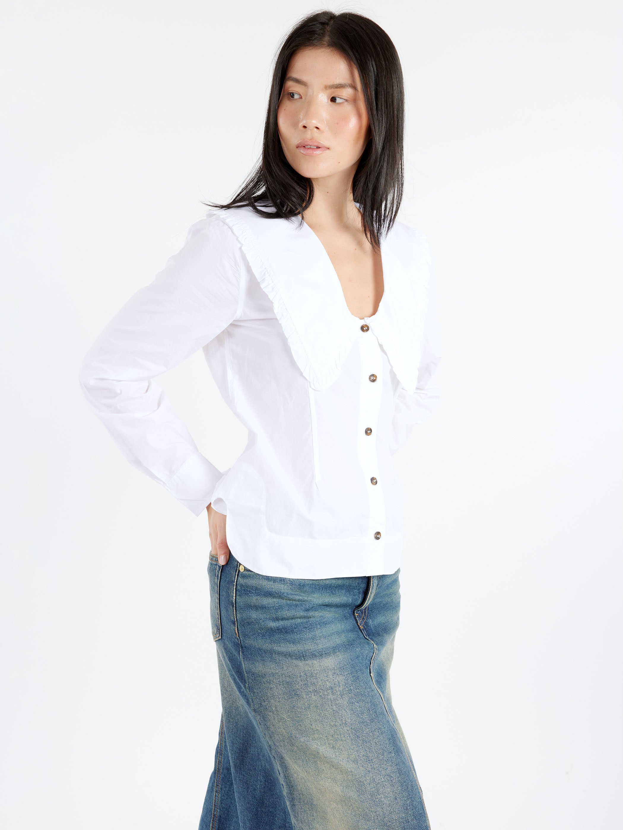 V-Neck Frill Collar Shirt