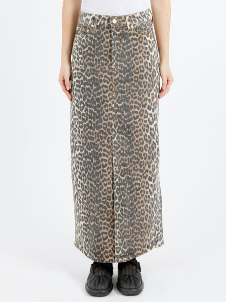 GANNI - Leopard Print Denim Maxi Skirt – gravitypope