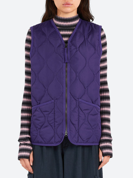 TAION - Military V-Neck Zip Down Vest in Dark Purple