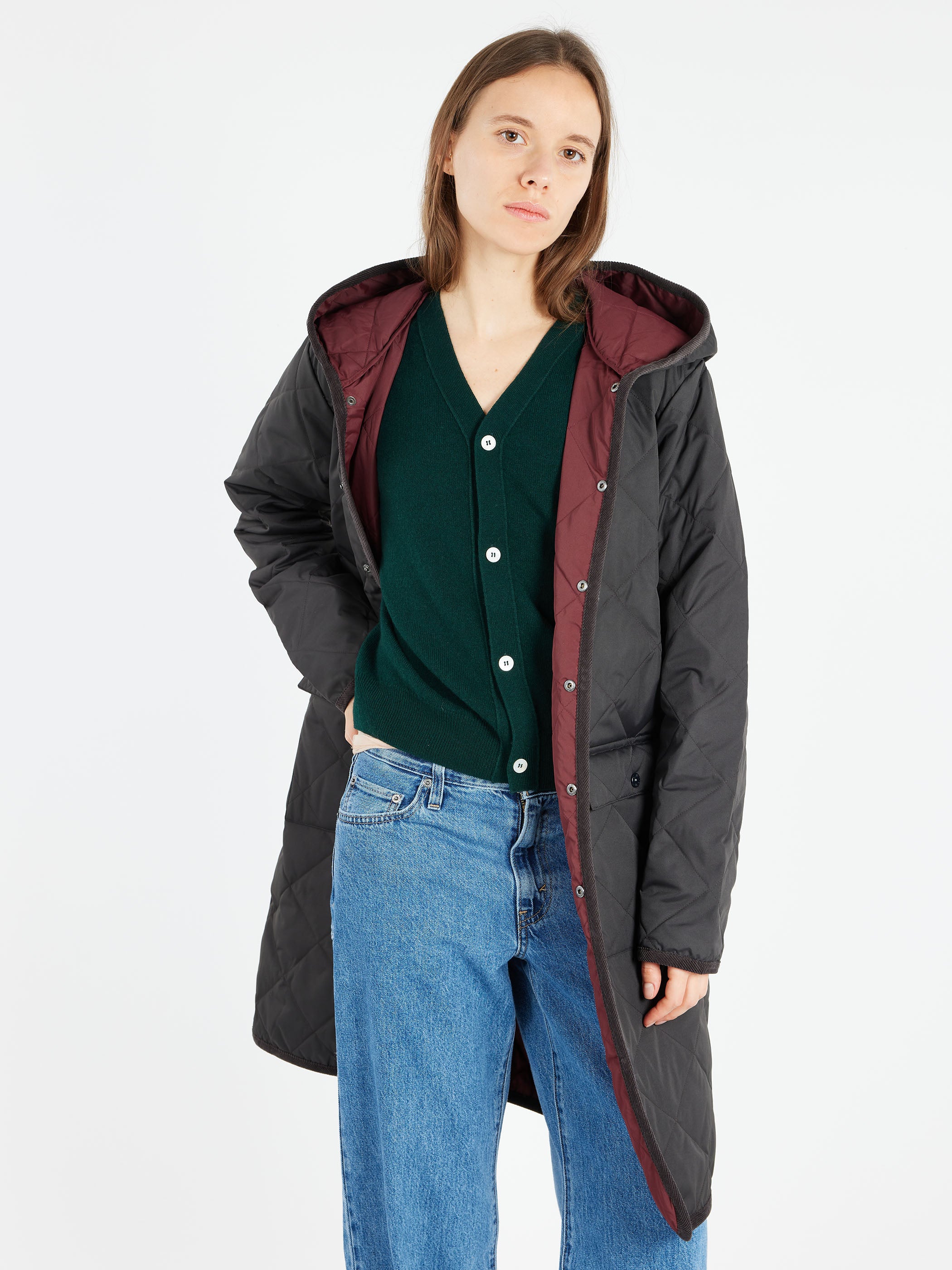 Piping Hood Long Down Coat