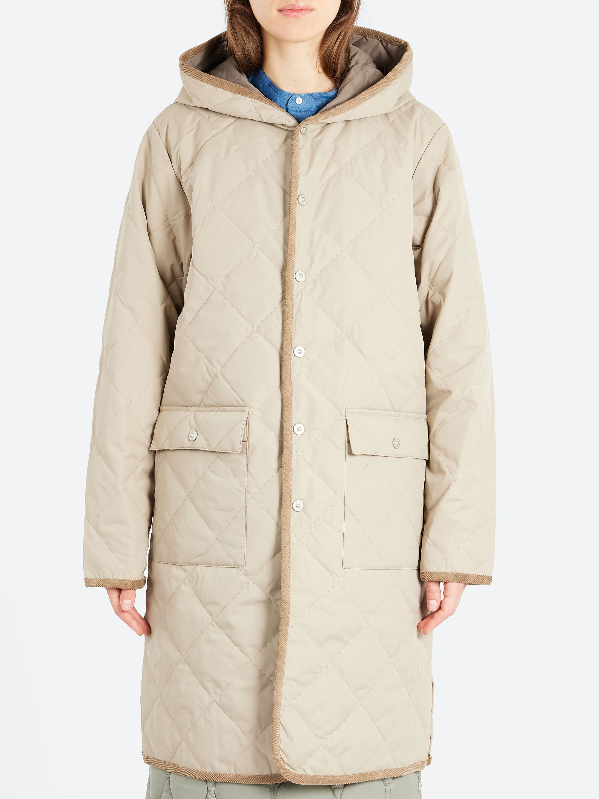 Piping Hood Long Down Coat